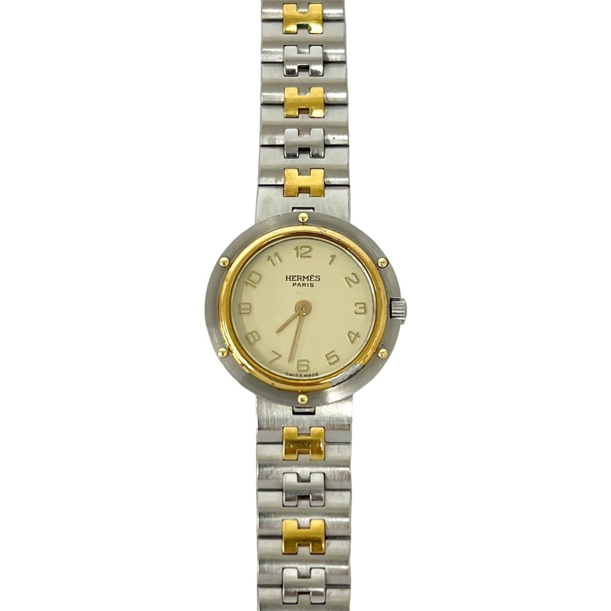 HERMES Vintage Clipper Stainless Steel Quartz Watch, Silver/Gold, 29391