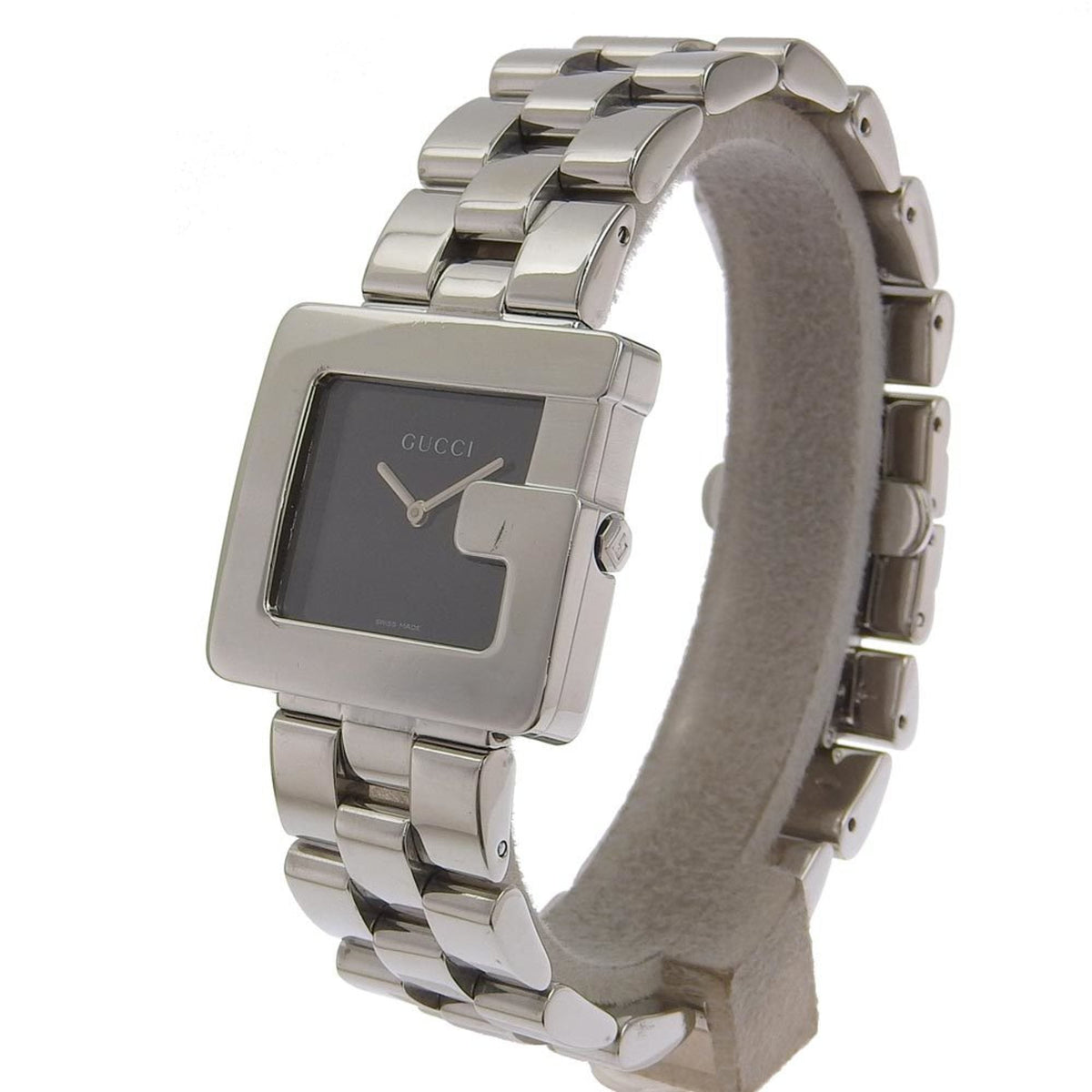 GUCCI Uhr 4600L Edelstahl Swiss Made Silber Quarz Analoganzeige Schwarz Zifferblatt Damen