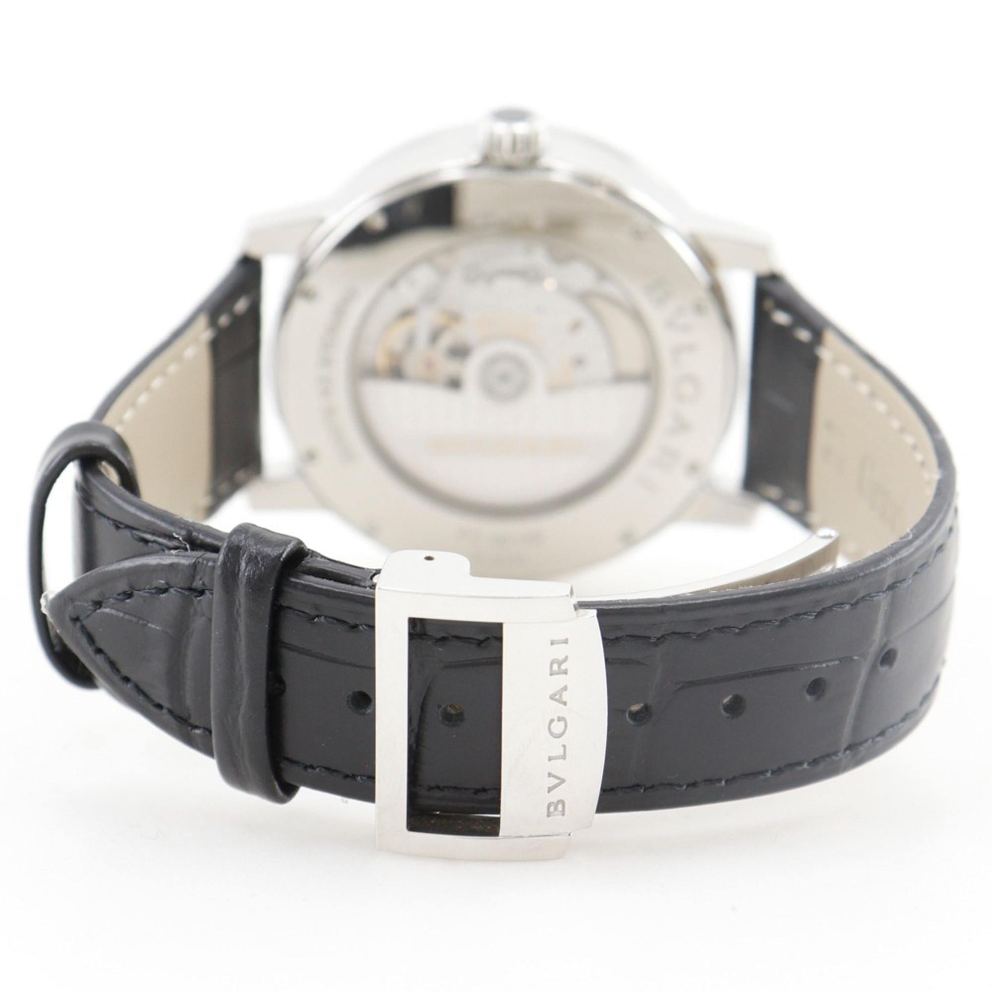 Montre Bvlgari BB41BSLD pour homme, en acier inoxydable et cuir, à remontage Automatique cadran Noir