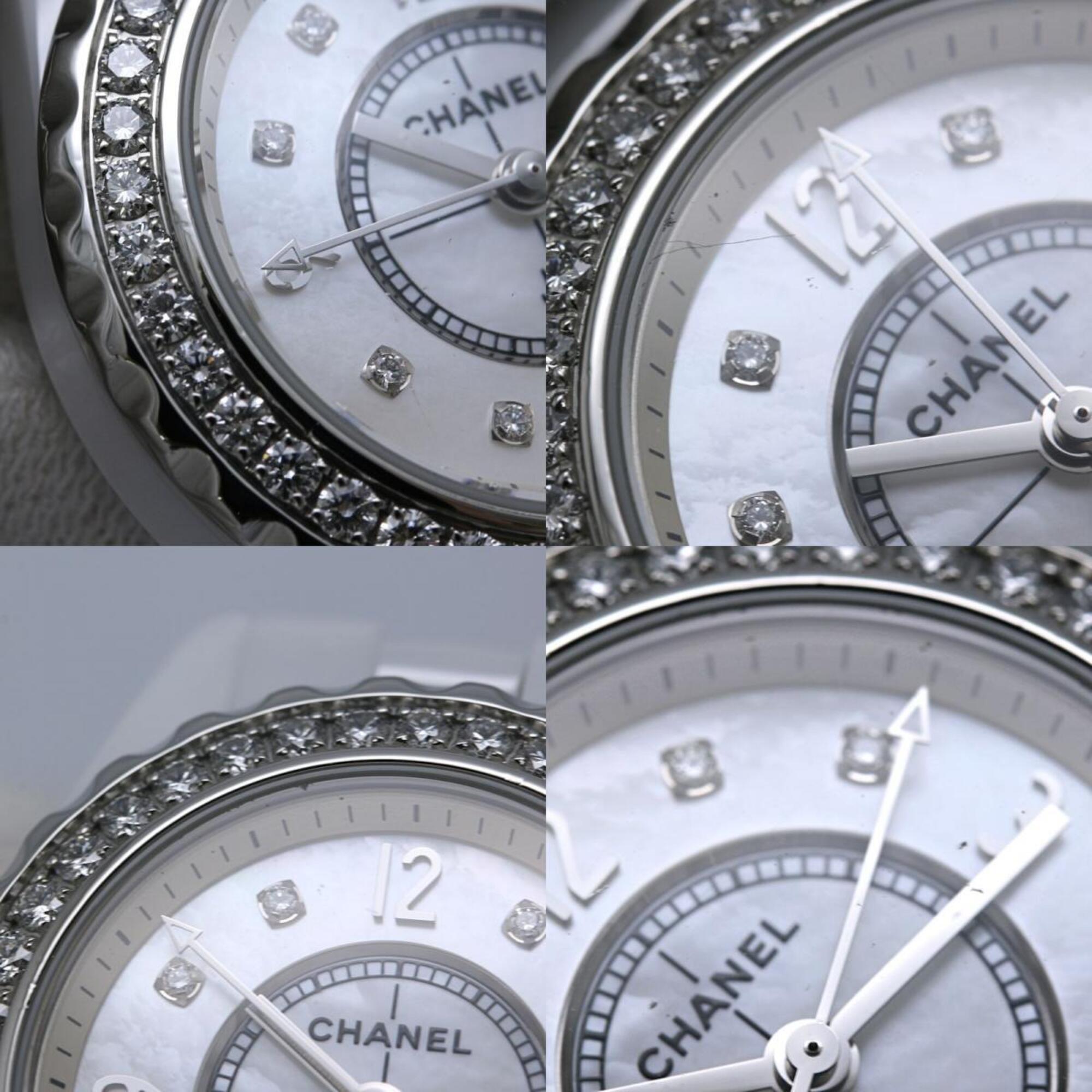 CHANEL J12 Diamond Bezel 8P H2572 Women's Watch White Ceramic x Stainless Steel 40445