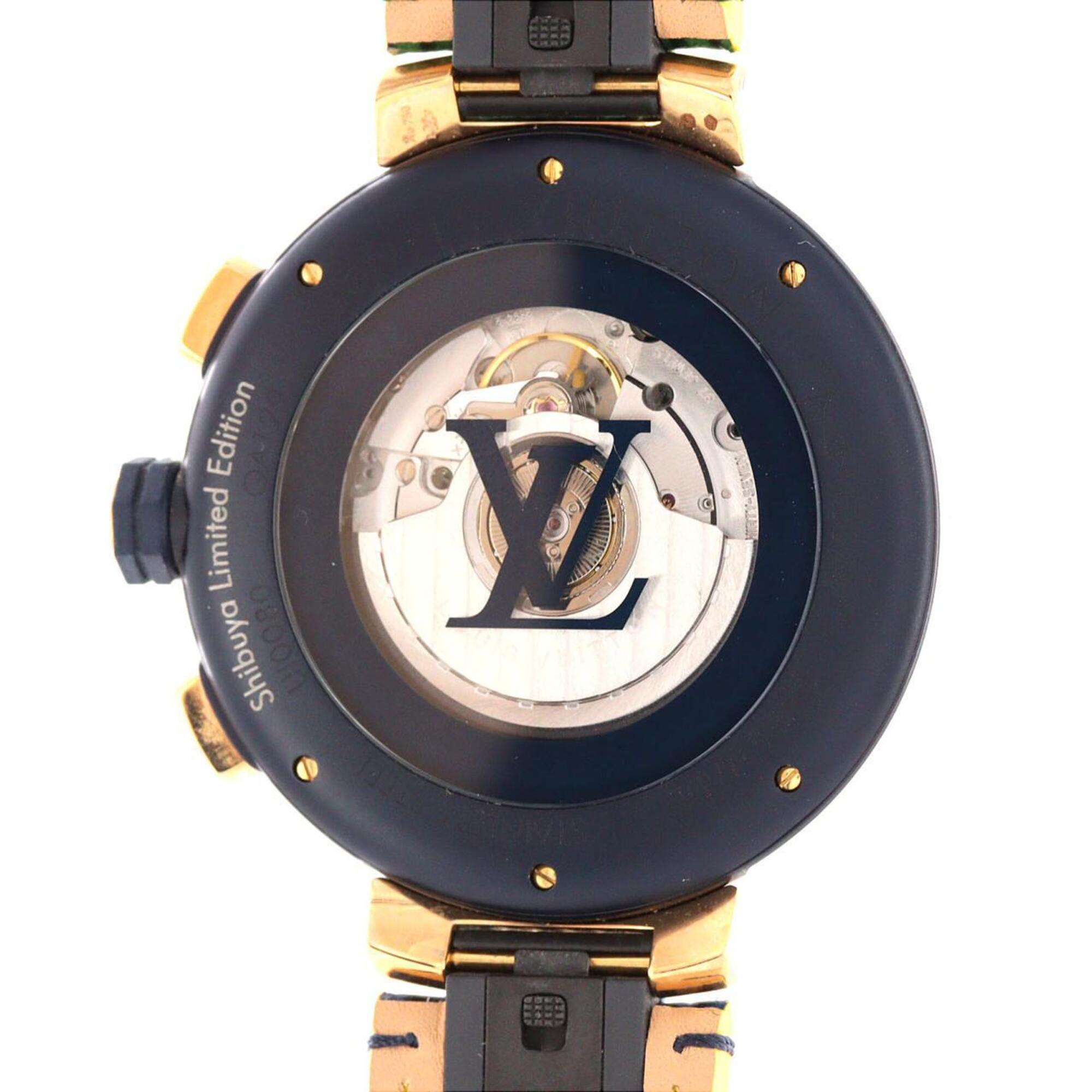 Louis Vuitton Tambour Chrono Damier Cobalt V Rainbow PVDxPG LIMITED QA129 SSxPG Automatic