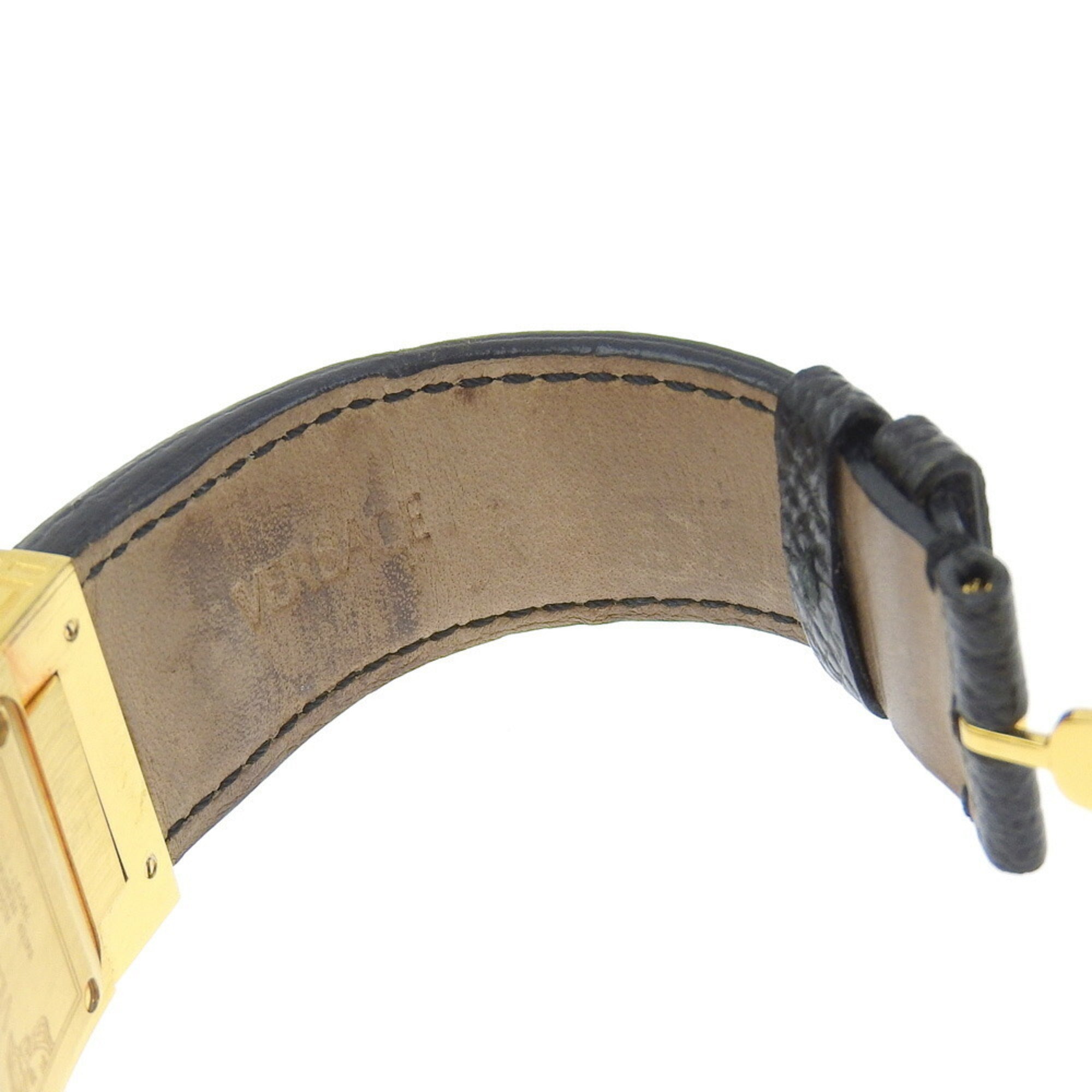 Versace VERSACE ALQ90 Rechthoekig zwart wijzerplaat GP/leer quartzhorloge op batterijen voor dames
