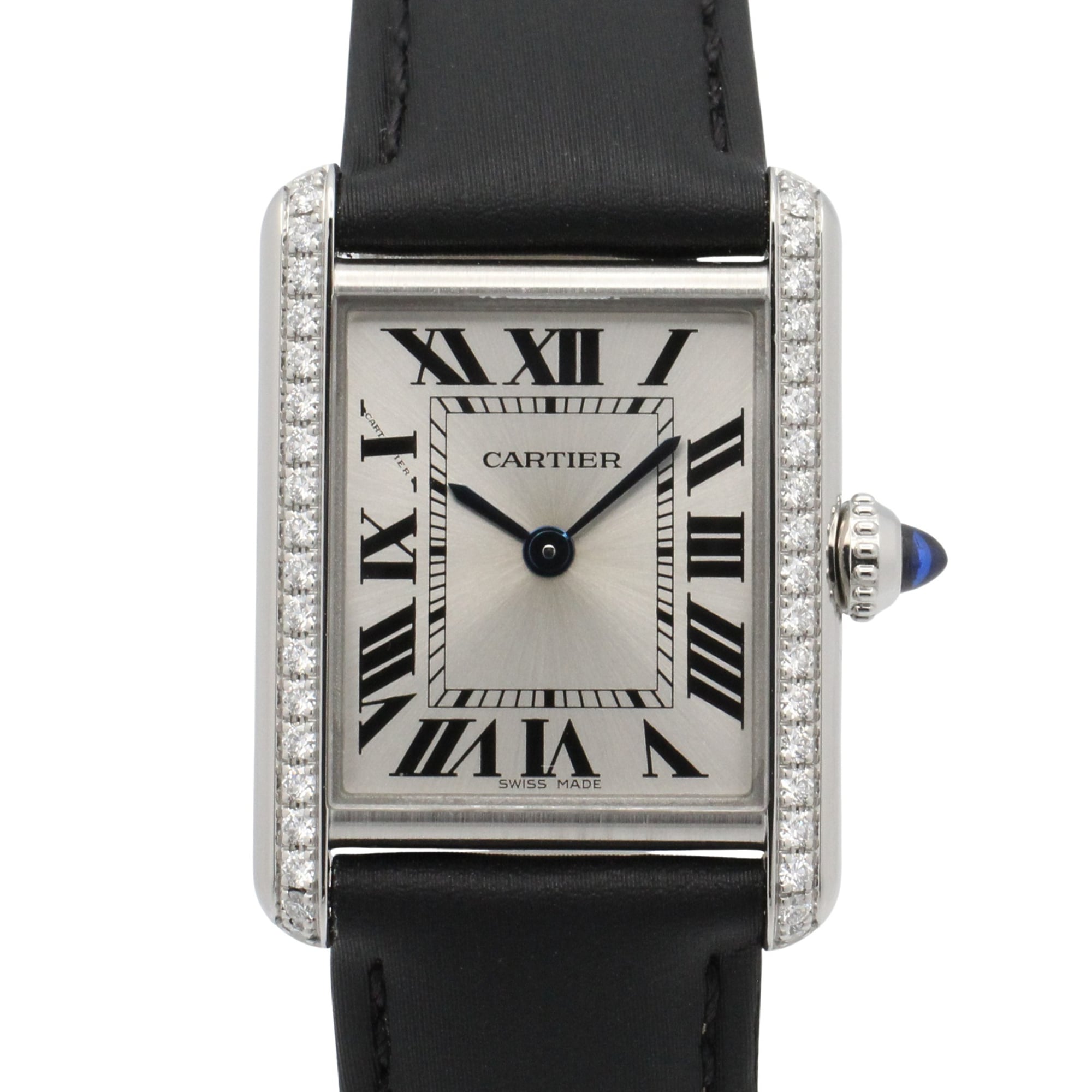 Cartier Tank Must SM Stainless Steel Leather Strap Diamond Ladies Silver Tone W4TA0016