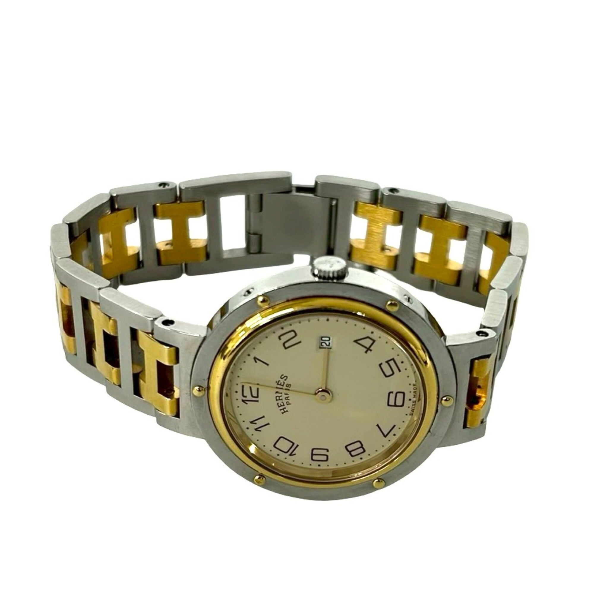 HERMES Clipper Stainless Steel GP Quartz Wrist Silver 32943