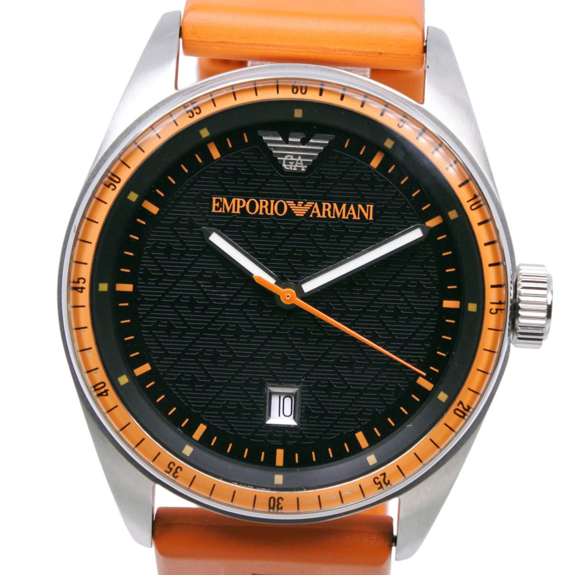 Emporio Armani AR-0526 Watch, Stainless Steel x Rubber, Orange Strap, Quartz, Analog, Black Dial, Men's