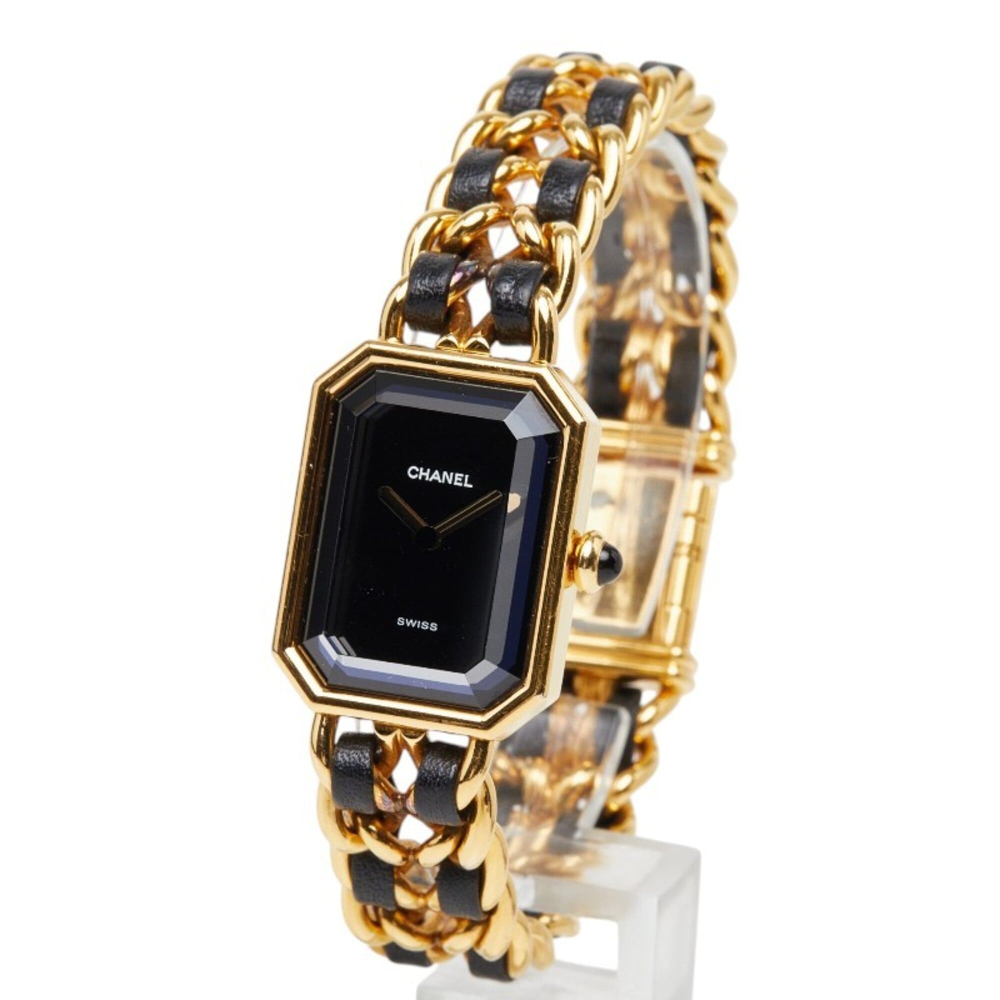 Chanel Première L H0001 Quartz Black Dial Plated Leather Onyx Wo CHANEL