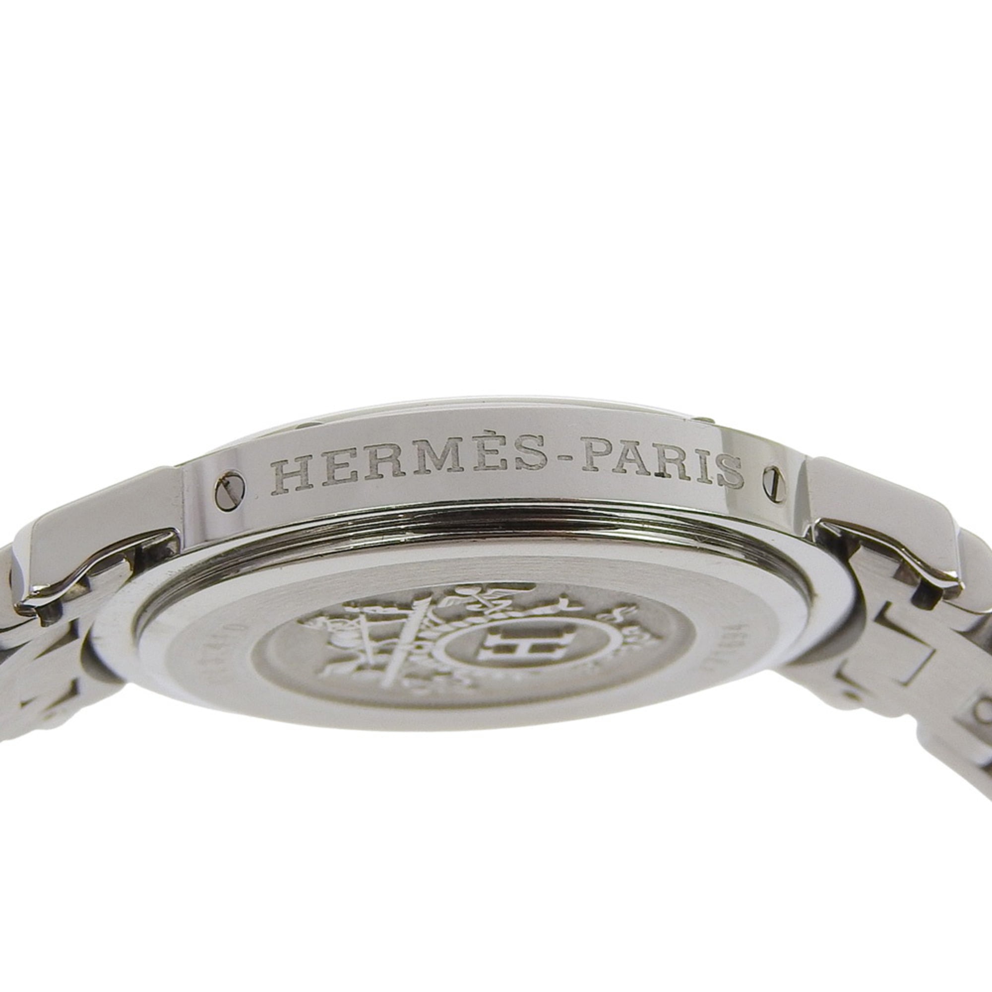 Hermès Clipper-horloge CL3.410, roestvrij staal, quartz, analoge wijzerplaat, witte wijzerplaat, damesmodel