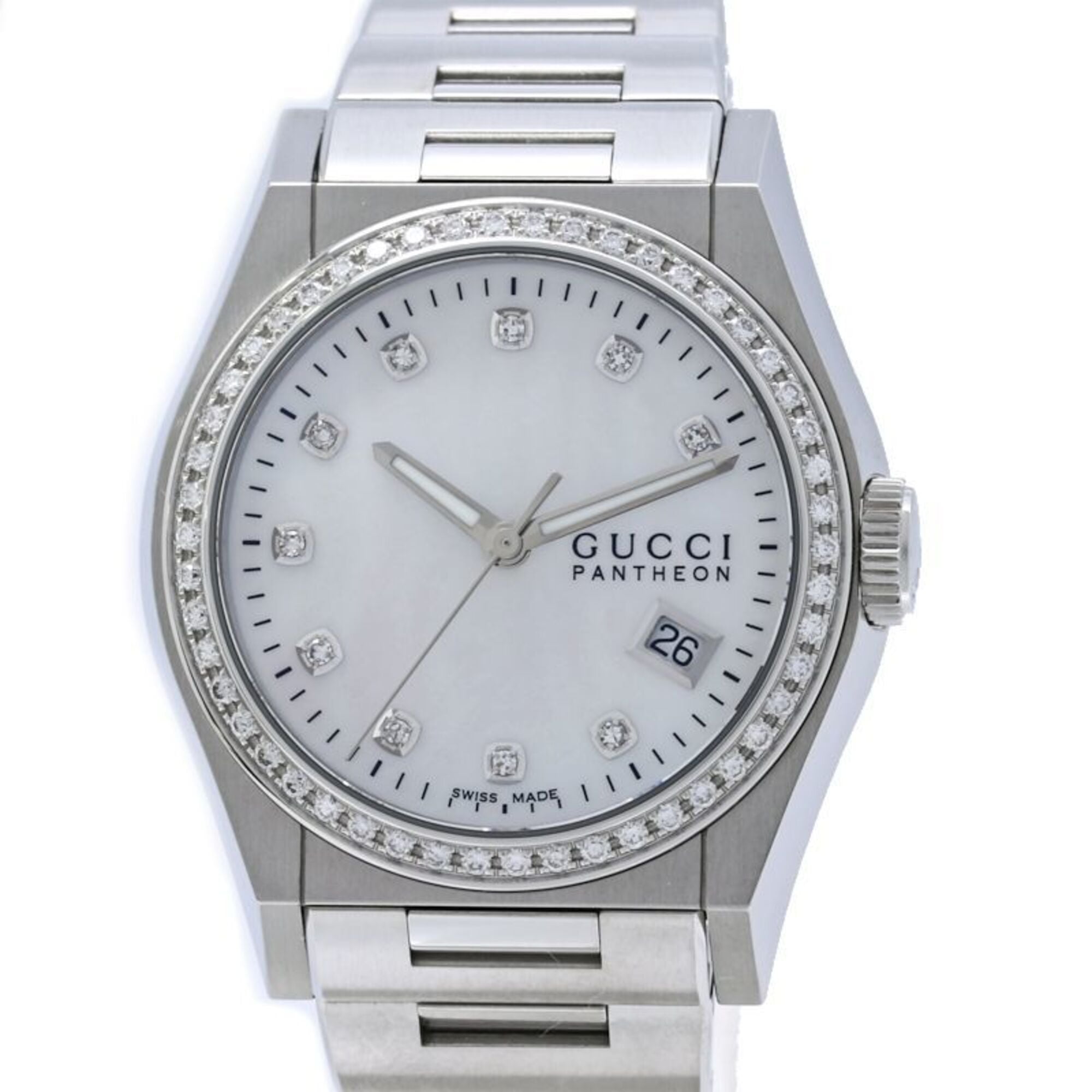 GUCCI Pantheon Bezel Diamond 10P YA115404 115.4 Boys' Stainless Steel 40561