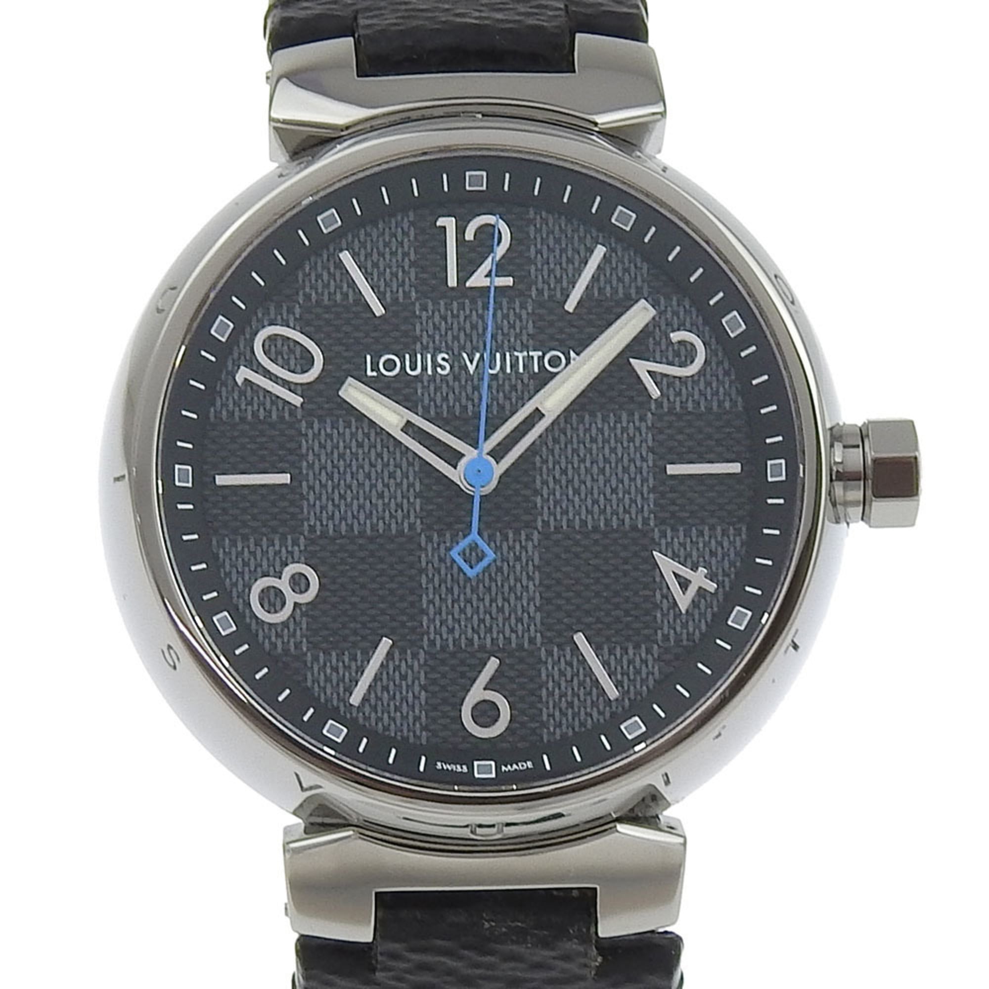 Louis Vuitton Tambour GM Watch QA073 Stainless Steel x Monogram Eclipse Canvas Quartz Analog Display Black Dial Men's
