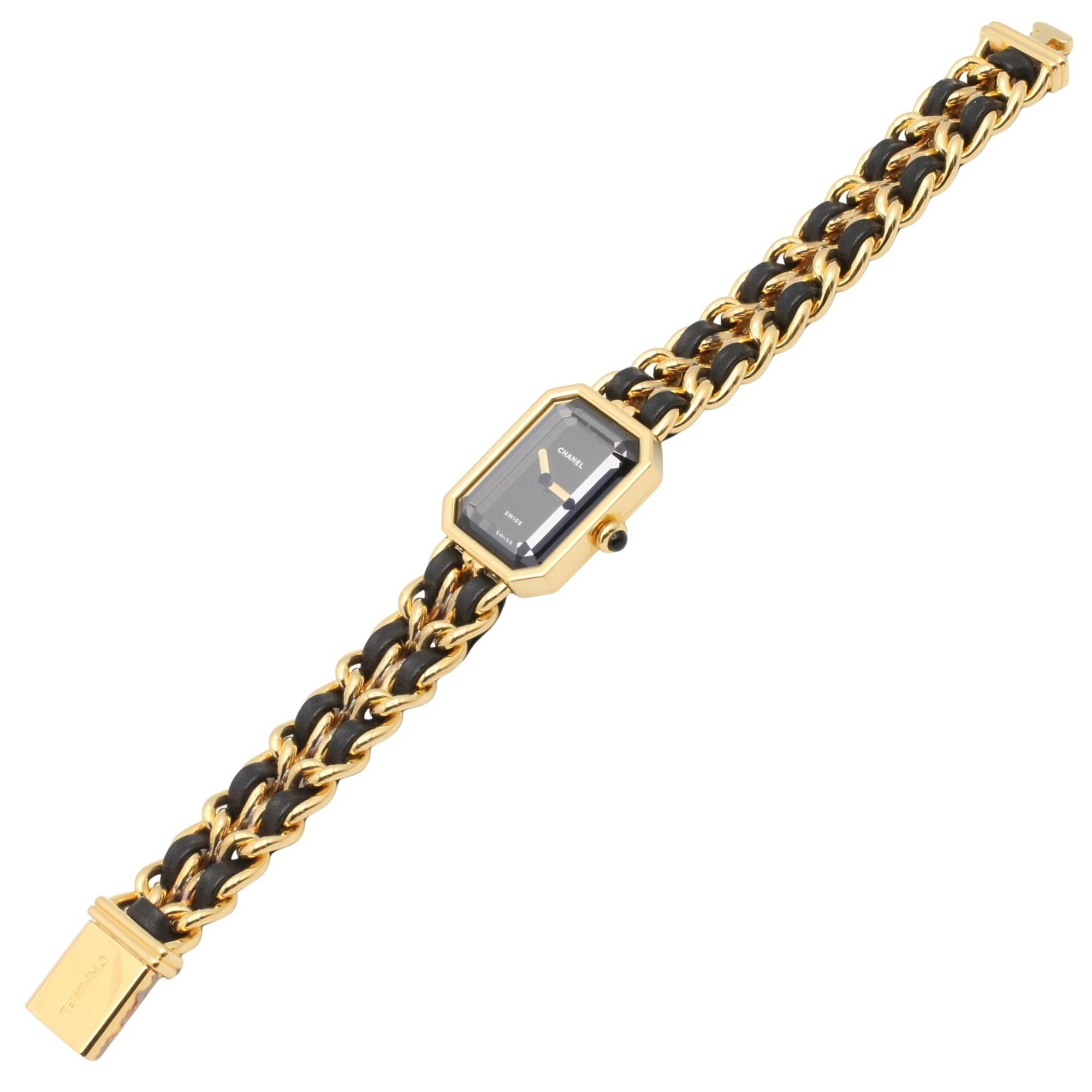 Chanel CHANEL Première L Gold Plated (GP) Leather Strap Wo Black H0001