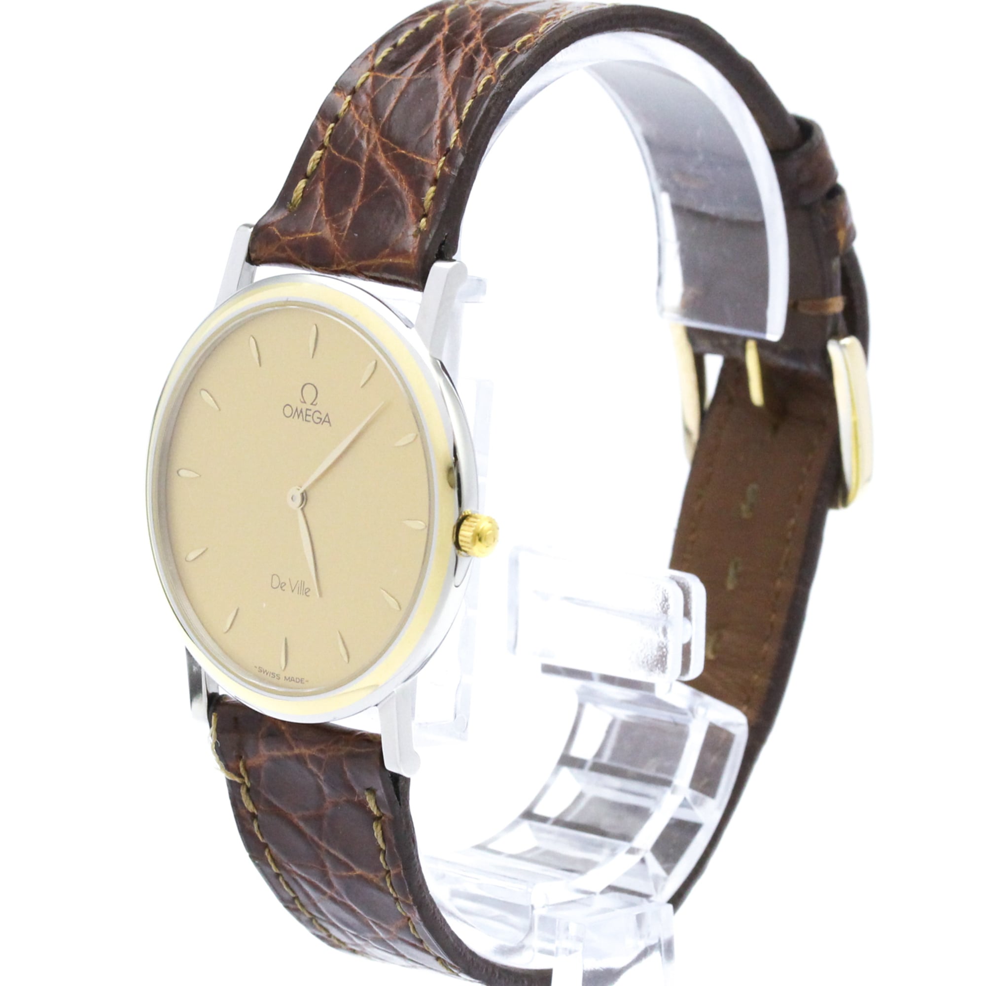 OMEGA De Ville Prestige Quartz Gold Plated Mens Watch 7400.11 Polished