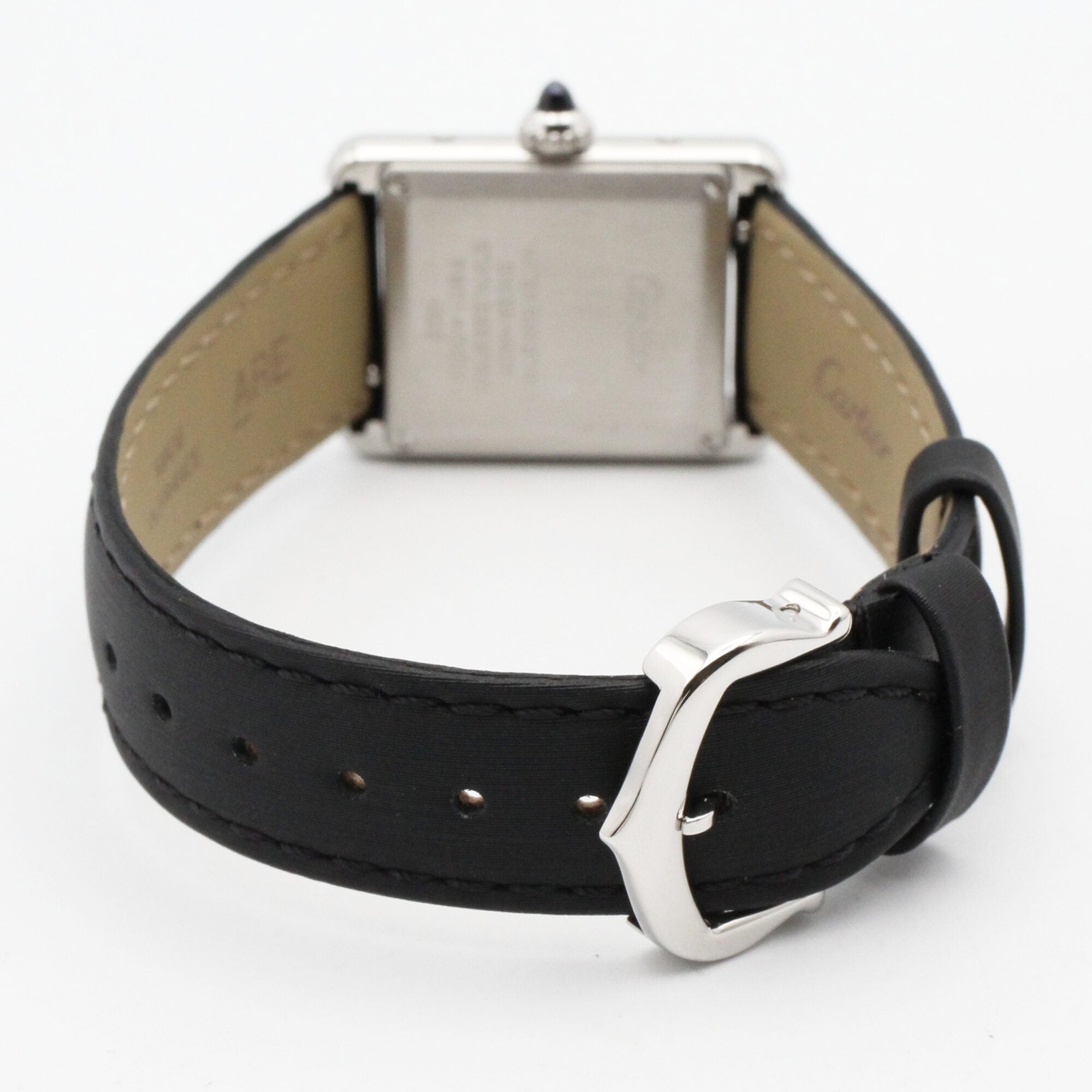 Cartier Tank Must SM Stainless Steel Leather Strap Diamond Ladies Silver Tone W4TA0016