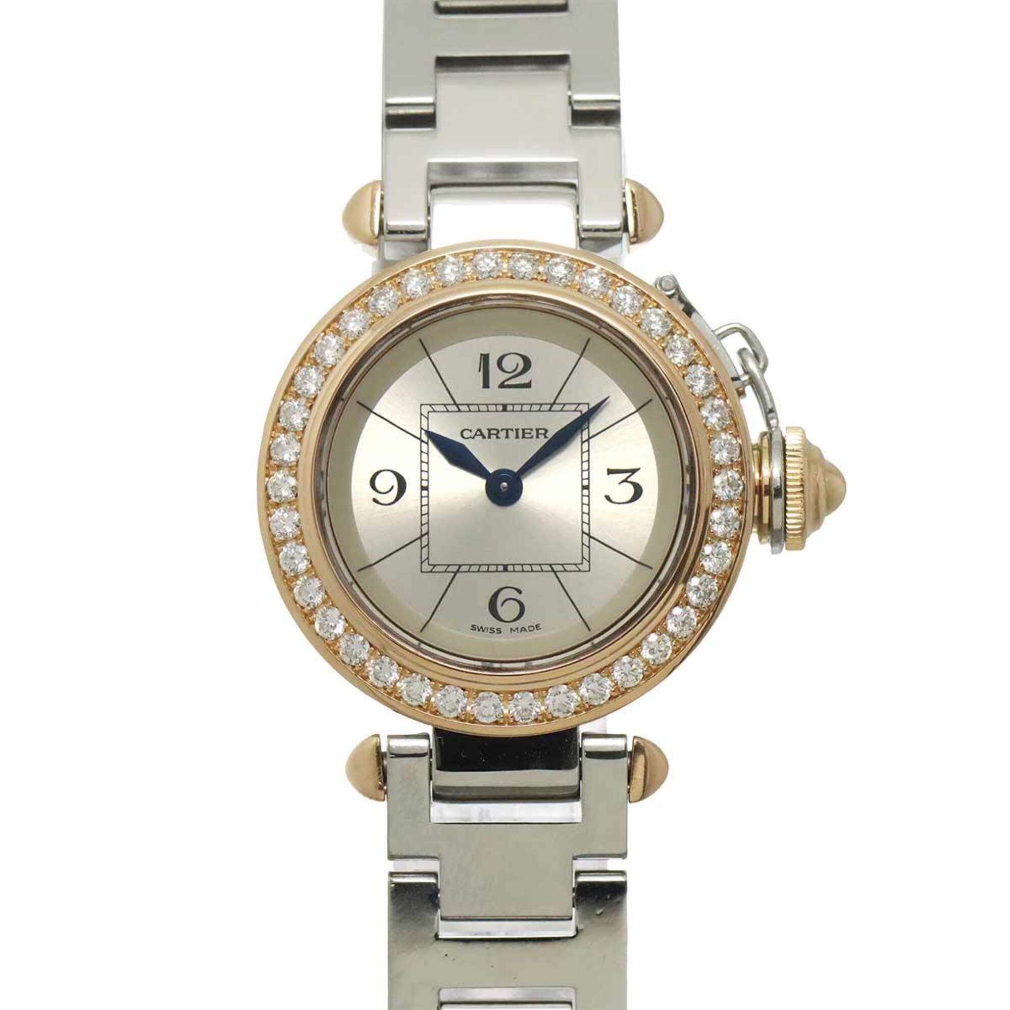 Cartier Miss Pasha WJ124021 Women's Watch, Diamond Bezel, Silver and 18K Pink Gold, Quartz Movement.