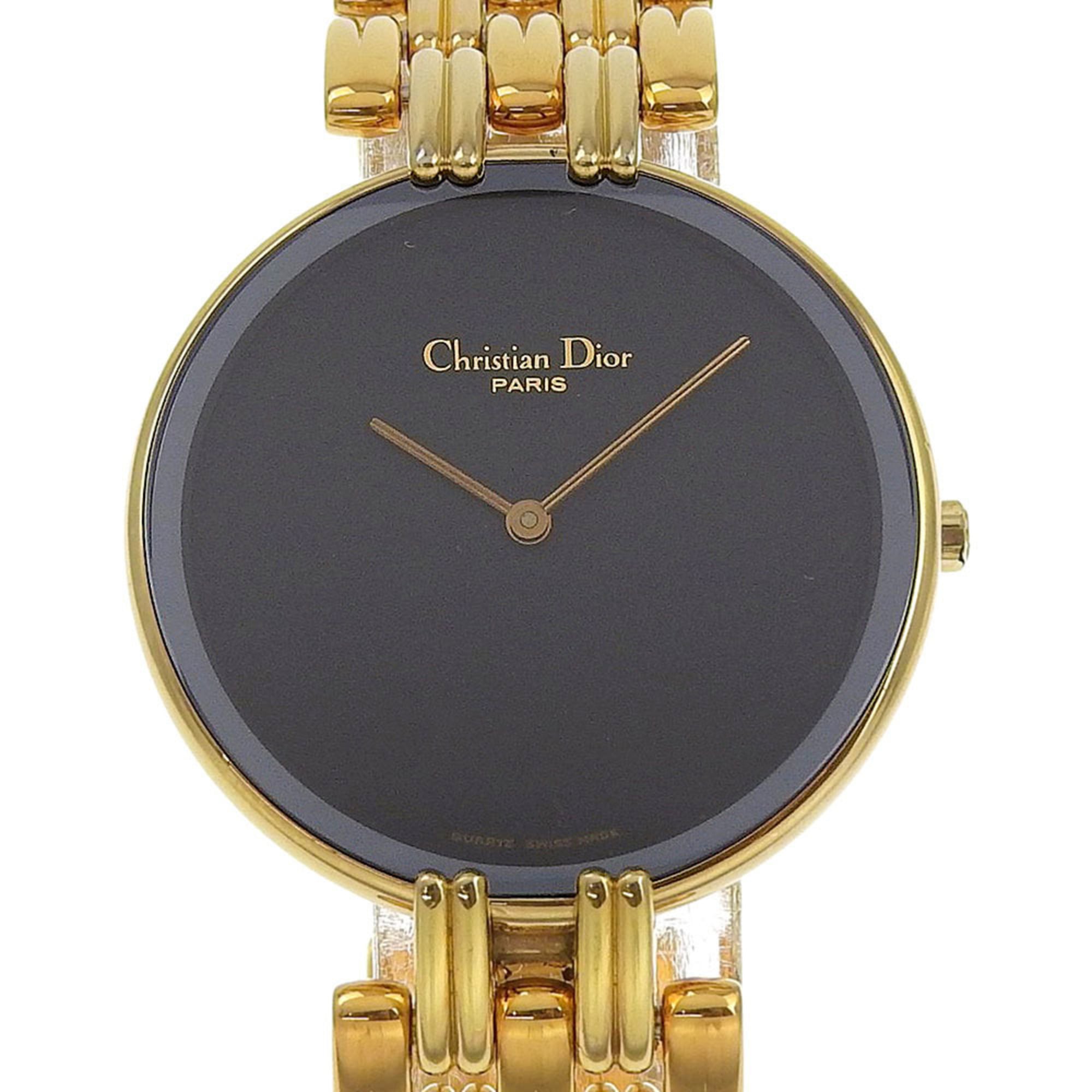 Christian Dior Bakira Watch D47-154-4, Gold-Plated Stainless Steel with Gold Quartz Movement, Analog Display, Black Dial, Women's