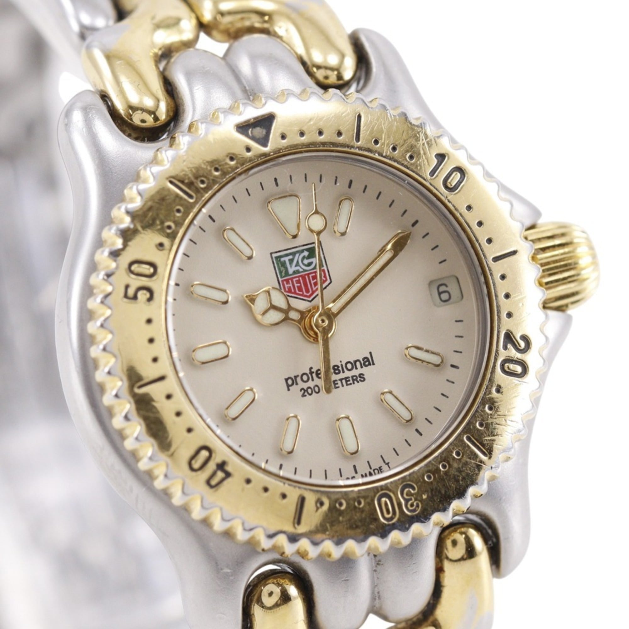 TAG Heuer Cell Uhr S95.708, Edelstahl, Silber, Quarz, analog, Elfenbein Zifferblatt, Damenuhr.