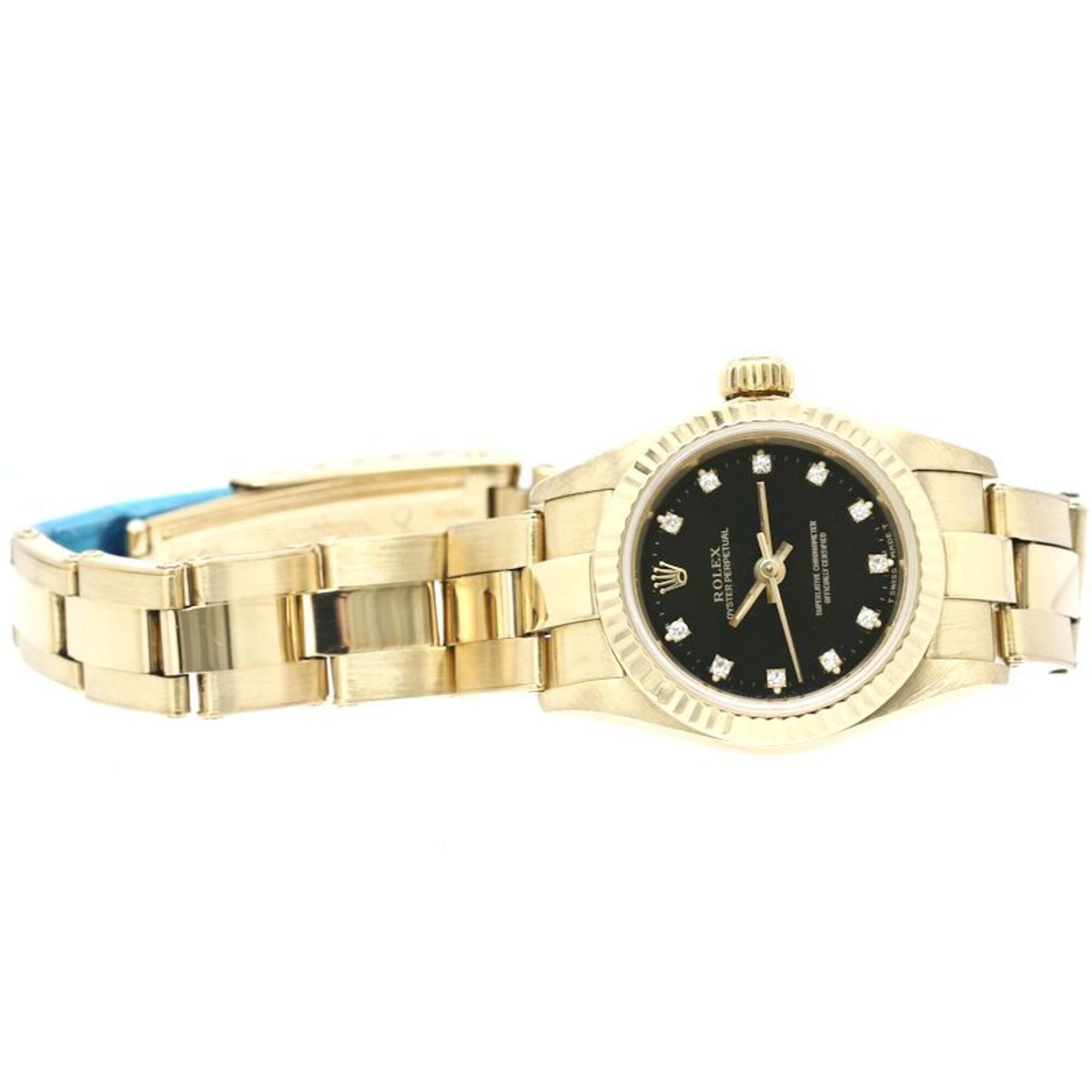 Rolex Oyster Perpetual 11P Diamond 67198G Black Dial 24mm Watch