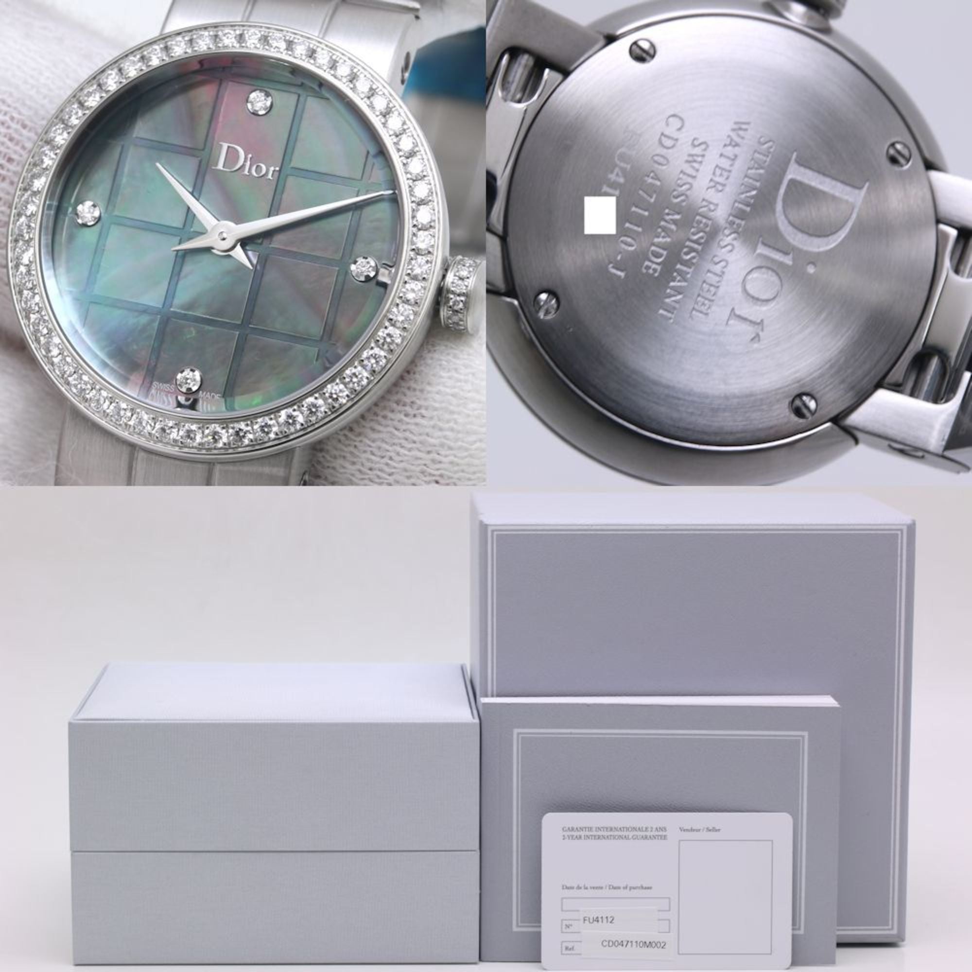 Christian Dior La D de CD047110M002 horloge met 4 diamanten en een diamanten lunette, roestvrij staal, dames, 39934