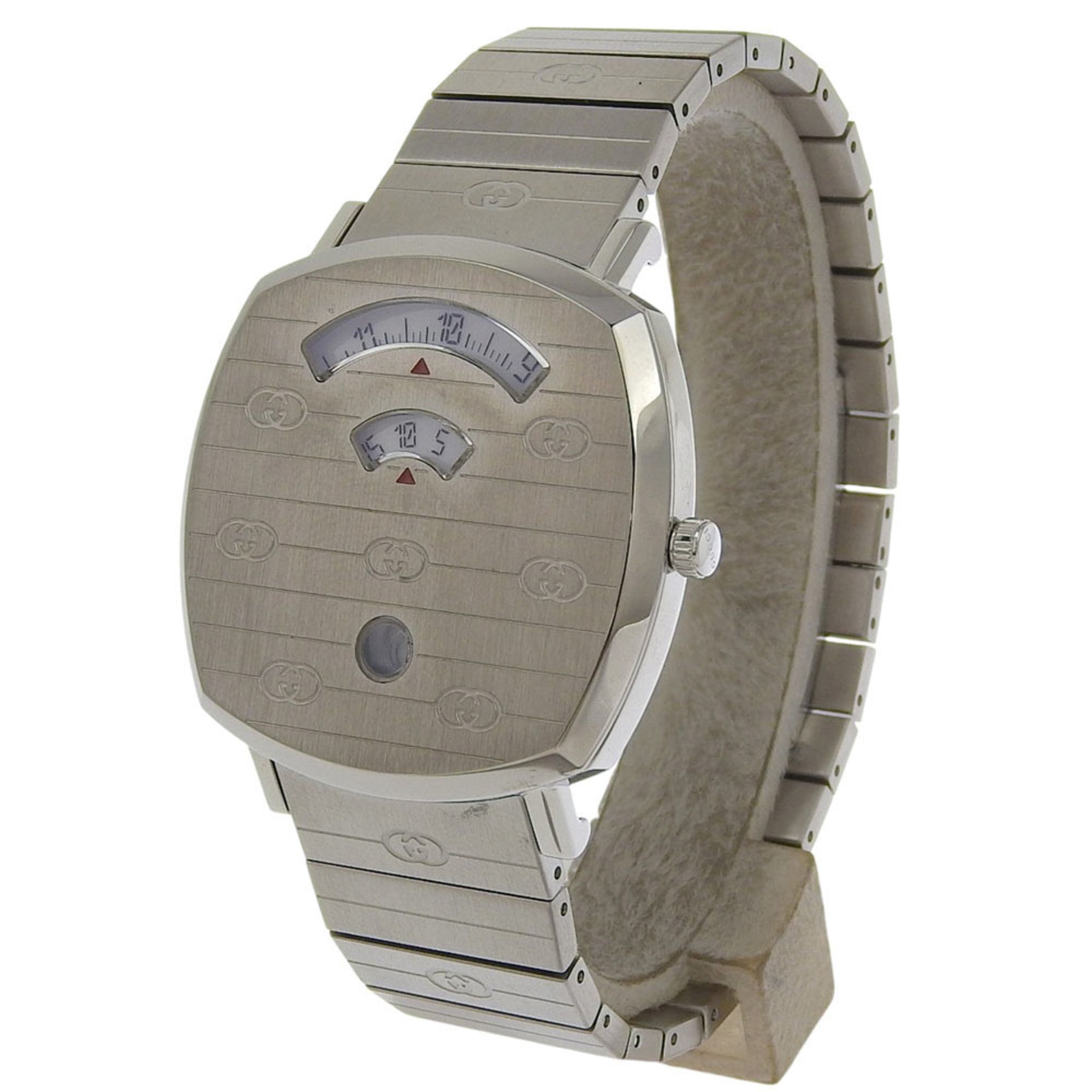 Gucci Grip Watch, 157.3mm, Stainless Steel, Quartz Movement, Analog Display, White Dial, Men's