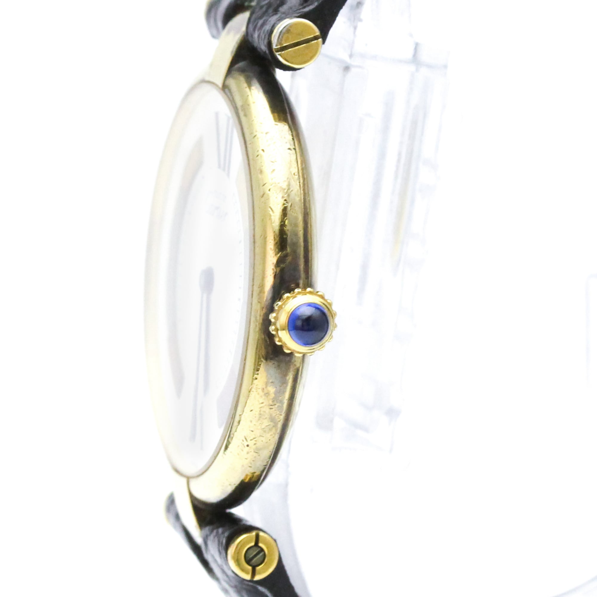 CARTIER Must Vendome Gold Plated Leather Quartz Unisex Watch 590003