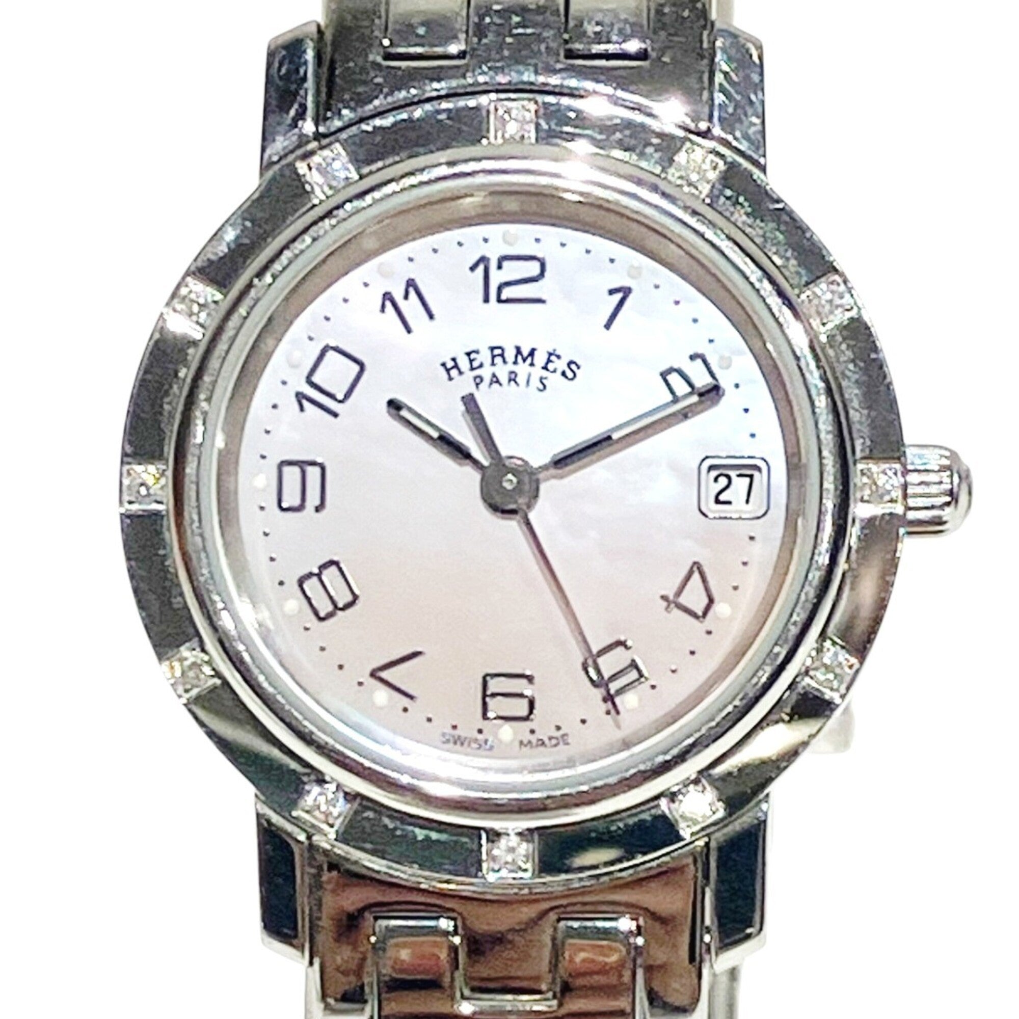HERMES♩カルメン Hermes Clipper Nacre watch, total weight 42.8g, stainless steel, quart