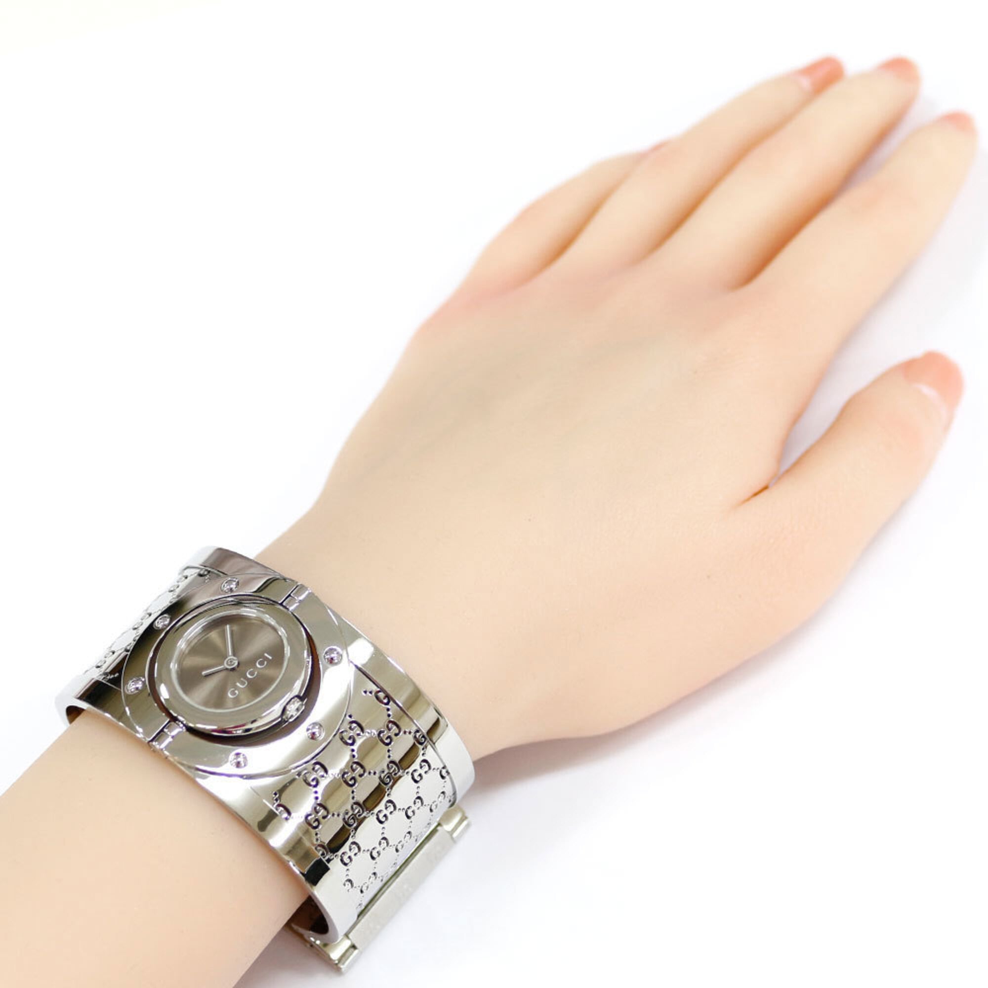 Gucci Toile Collection Wristwatch, Stainless Steel 112 Quartz, Polished, Ladies' Wide Bangle
