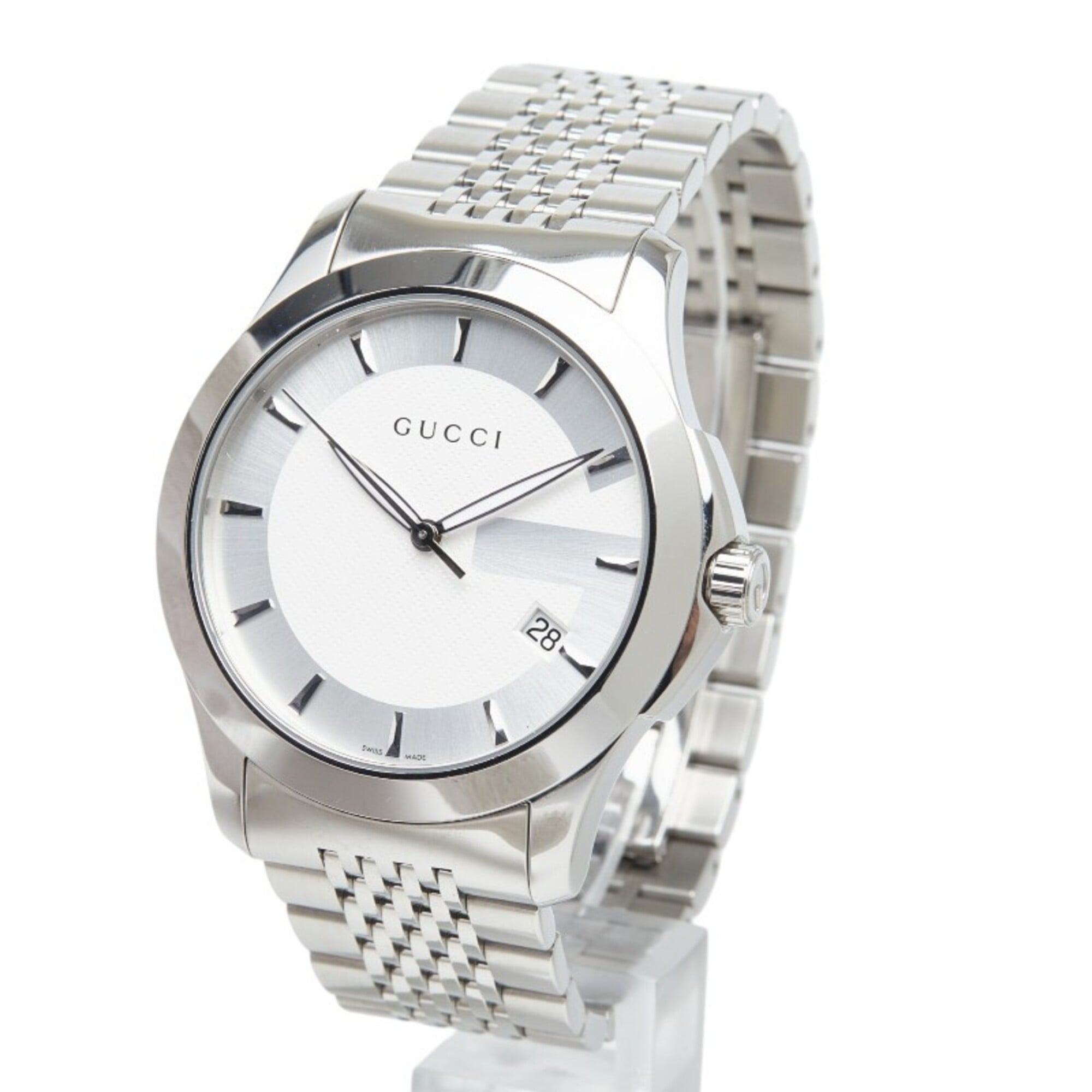 Gucci G-Timeless G-Logo Watch 126.4 Quartz White Dial Stainless Steel Men's GUCCI
