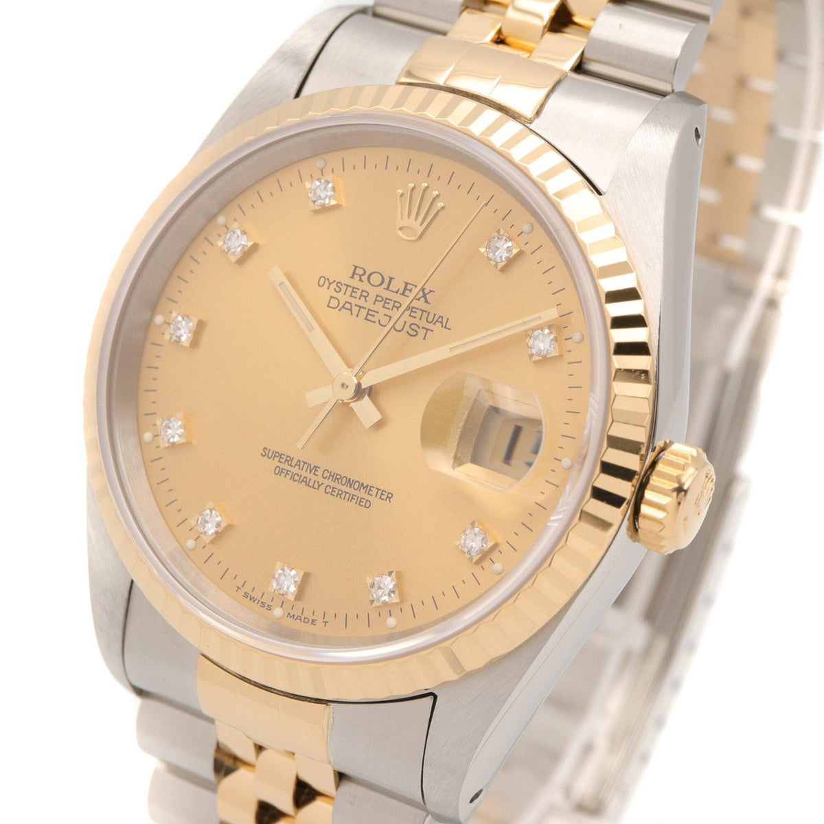 Rolex Datejust 10P Diamond 16233G Champagne, Gold Dial 36mm Watch