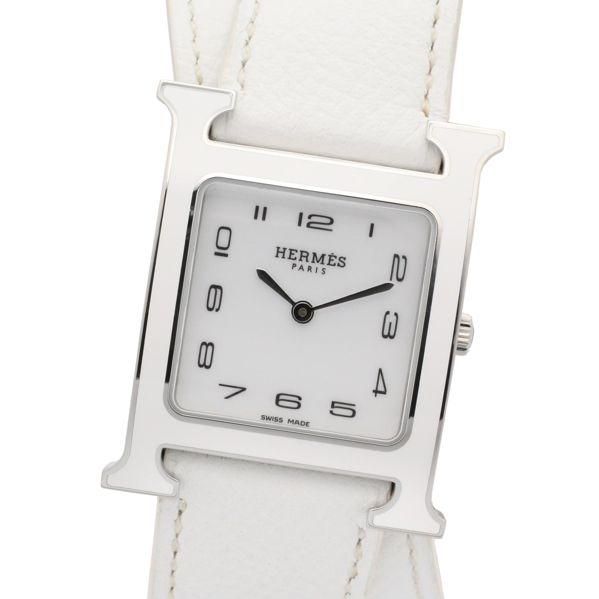 Hermes H- Double Tour Wrist Stainless Steel Leather Strap Wo White (HH1.520)