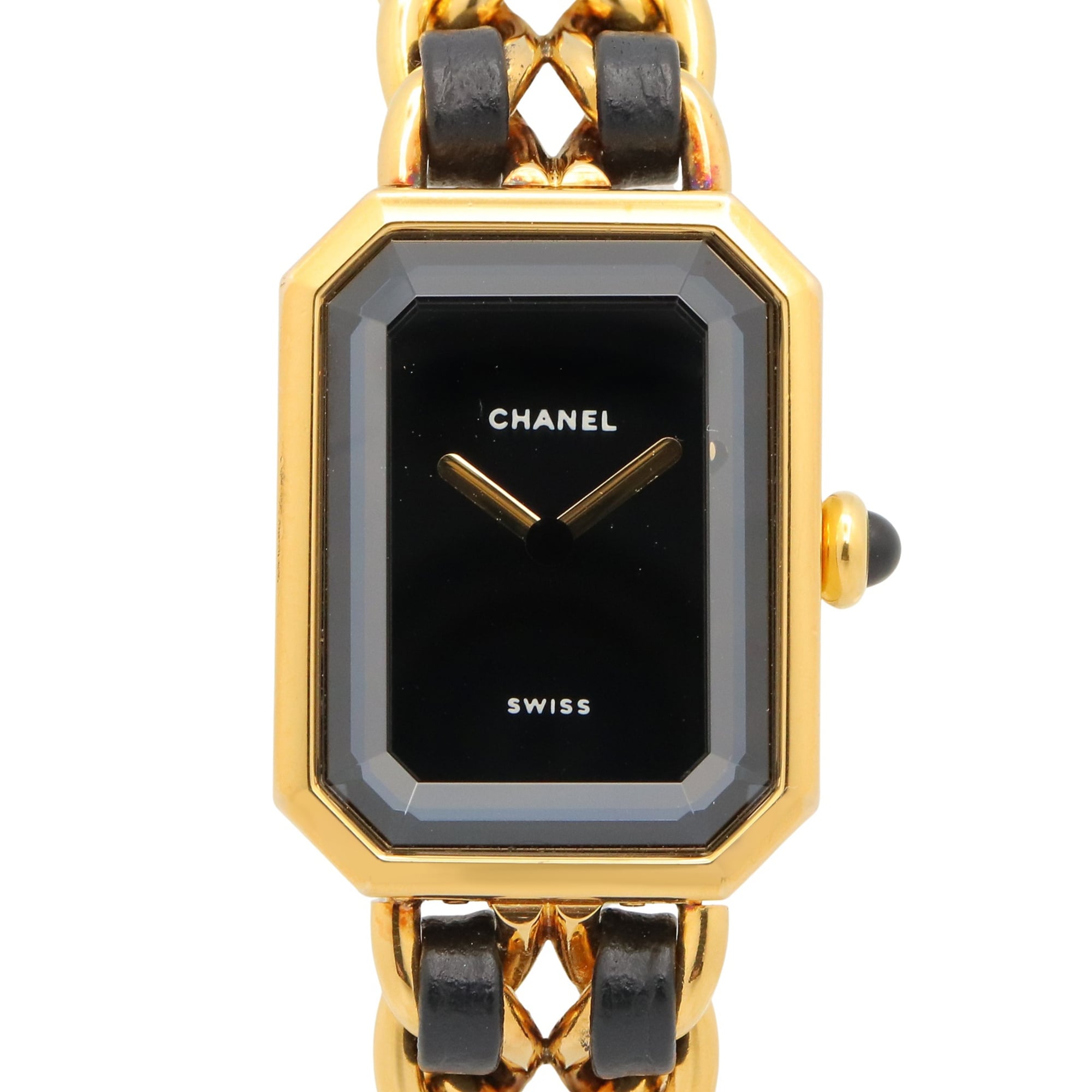 Chanel CHANEL Première M Watch, Gold Plated Leather, Women's, Black, H0001