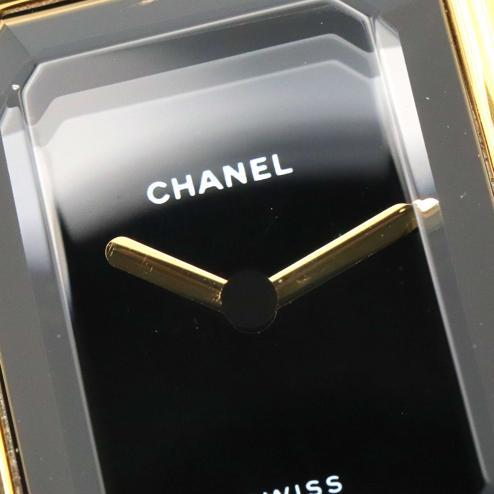 Montre Chanel CHANEL Première S, plaquée or (GP), bracelet en cuir, pour femme, Noir, H0001