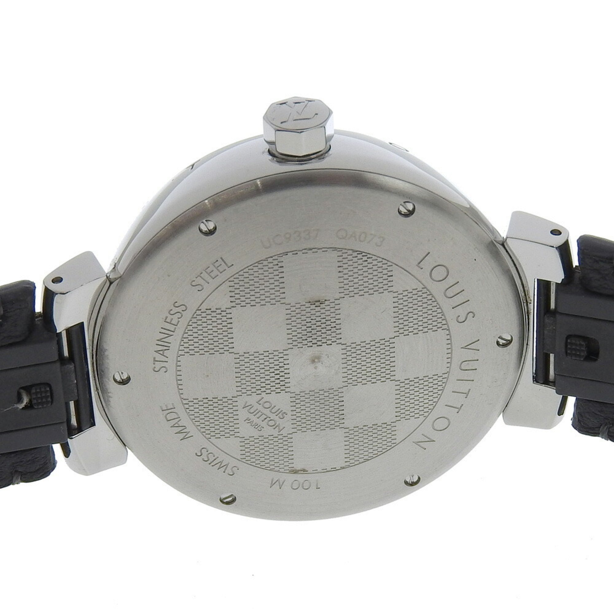 Louis Vuitton Tambour GM-horloge QA073, roestvrij staal x Monogram Eclipse-canvas, quartz, analoge wijzerplaat, zwarte wijzerplaat, herenhorloge