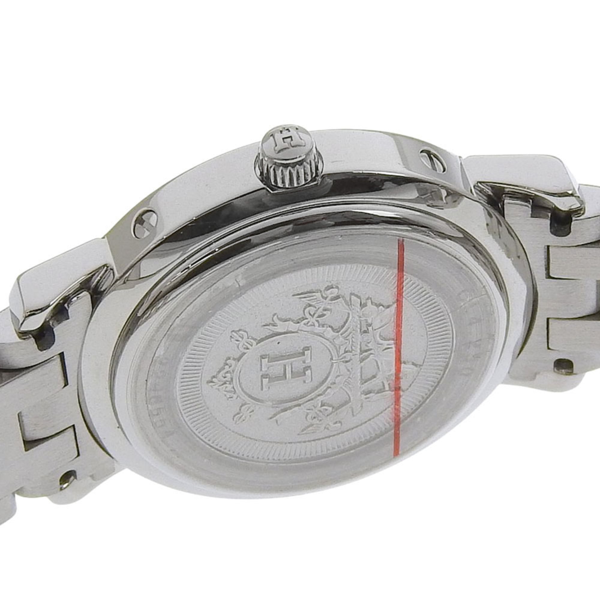 Hermès Clipper Nacre dameshorloge, 12 diamanten, CL4.230, roestvrij staal, quartz uurwerk, analoge wijzerplaat, witte schelpwijzerplaat
