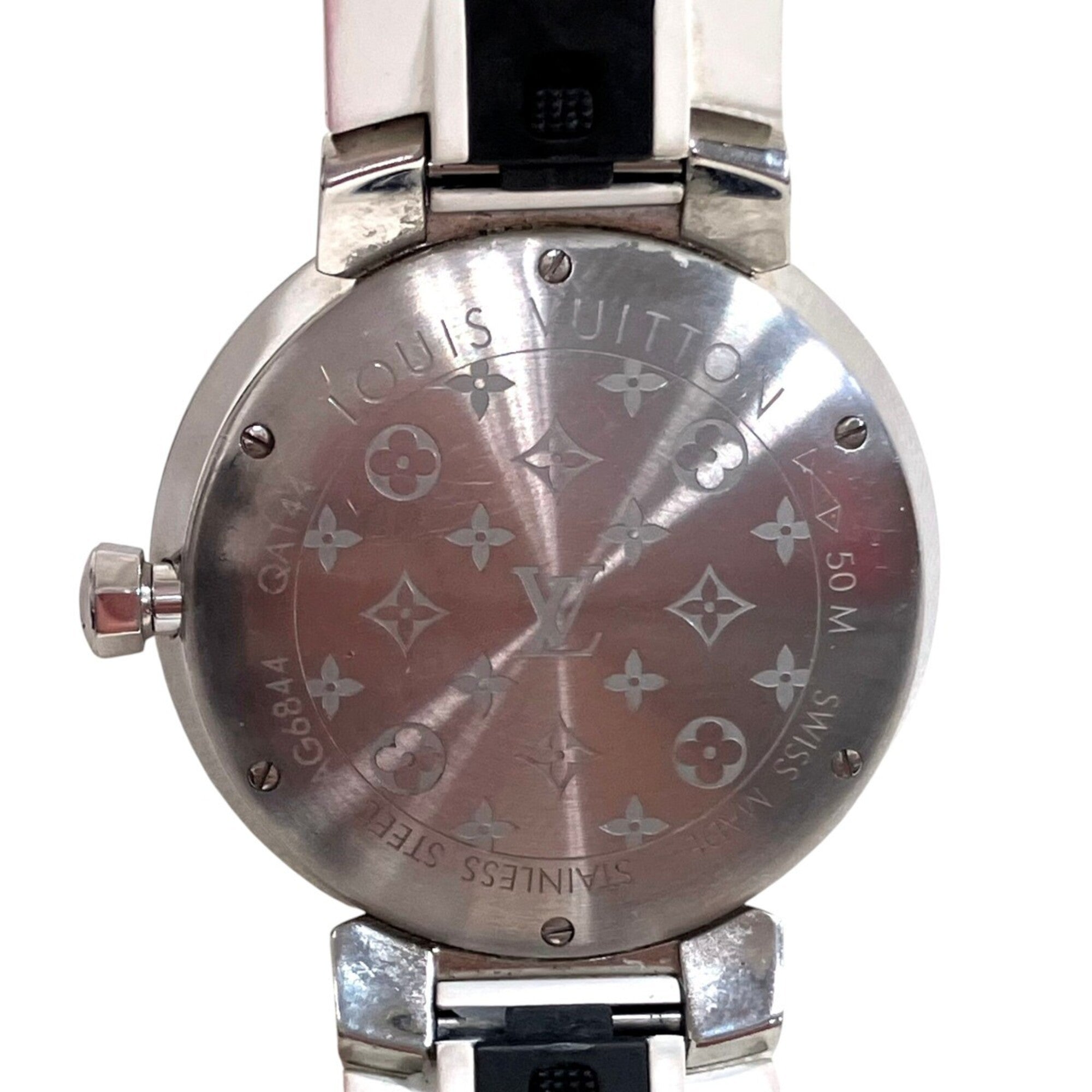 Louis Vuitton Tambour Slim-horloge, totaalgewicht 51 g, roestvrij staal, rubberen band, quartz uurwerk, zwarte wijzerplaat, QA144