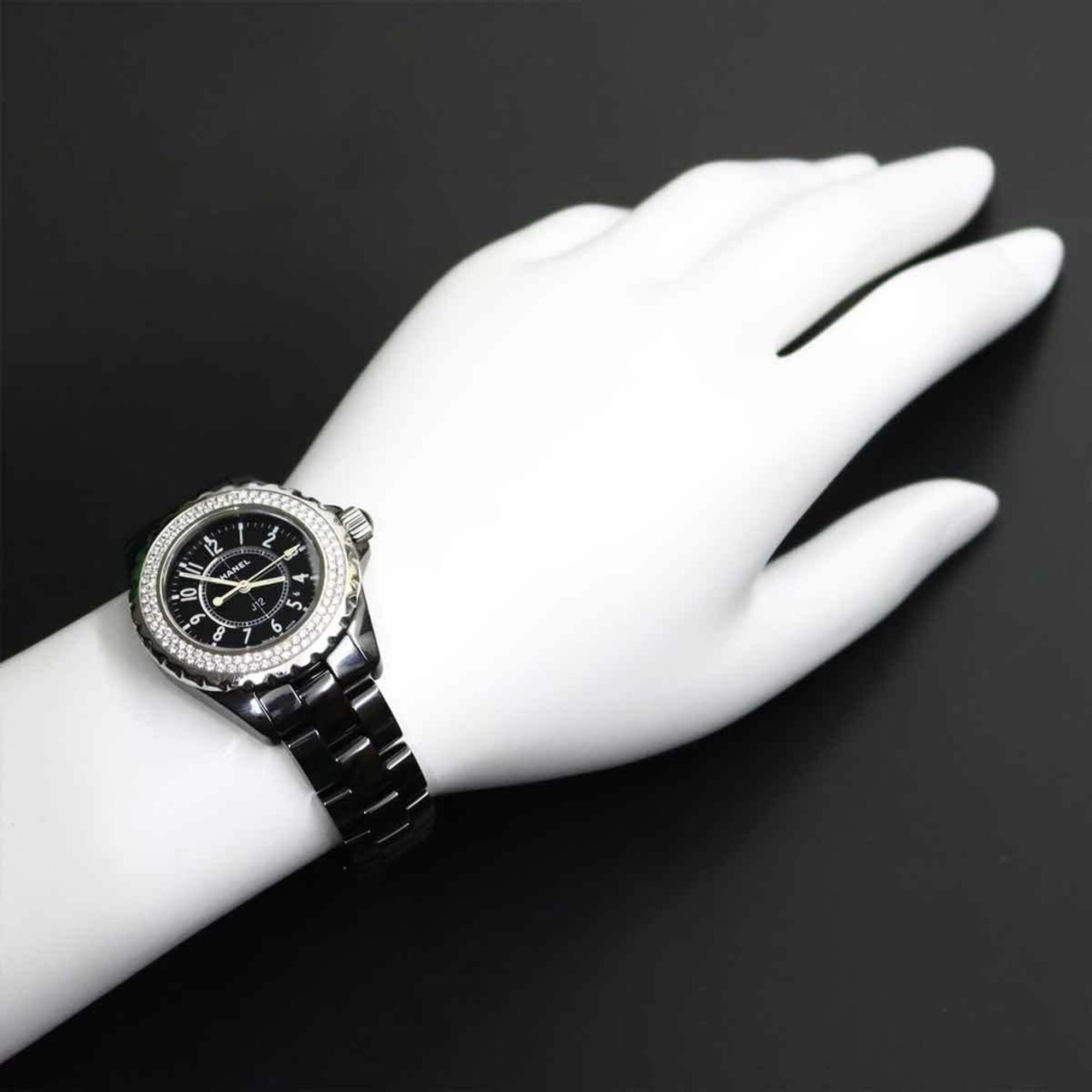 Chanel J12 33mm H0949 Genuine Diamond Bezel Ladies' Black Ceramic Date Quartz