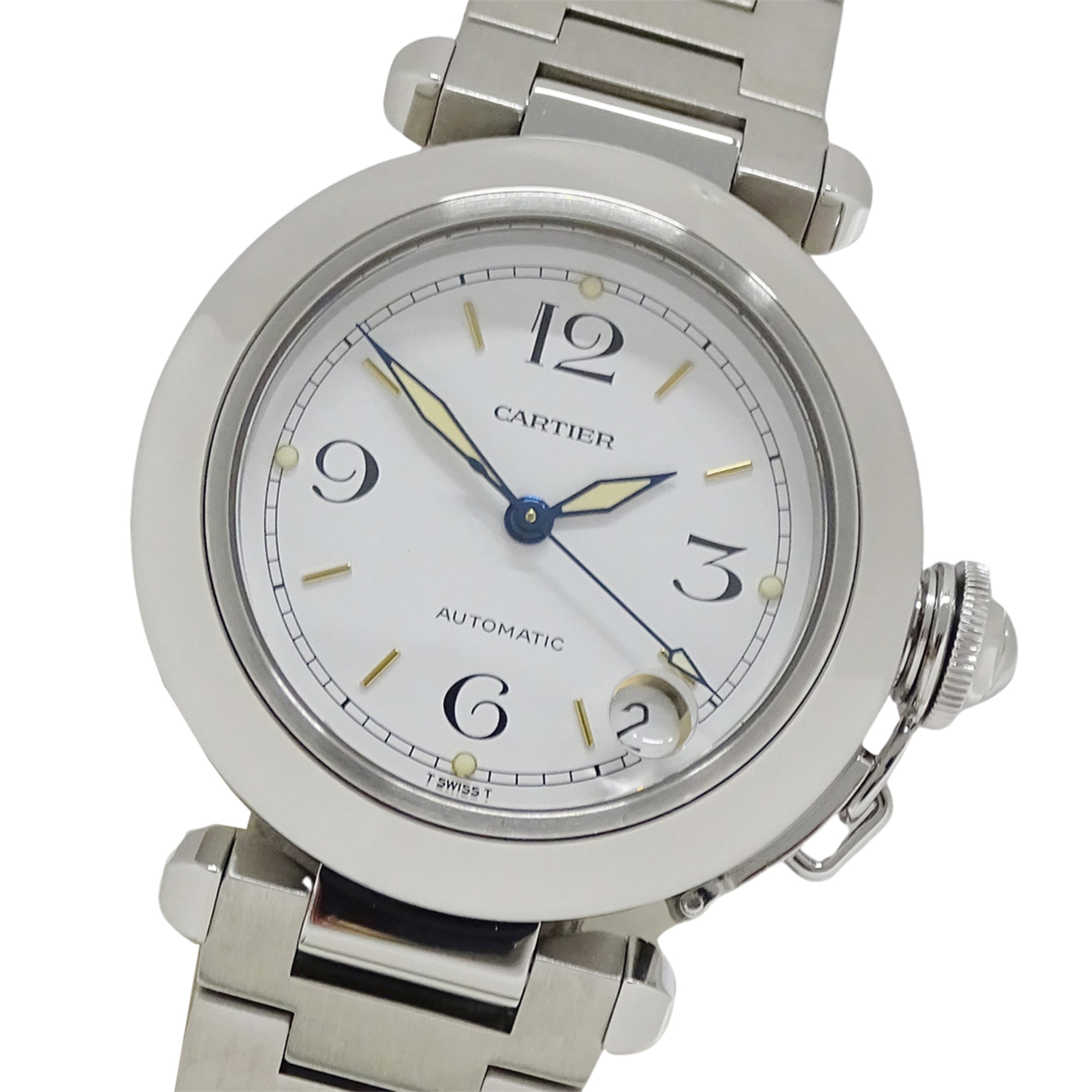 Cartier Pasha C Datum W31015M7 Weiß Zifferblatt 35 mm Uhr