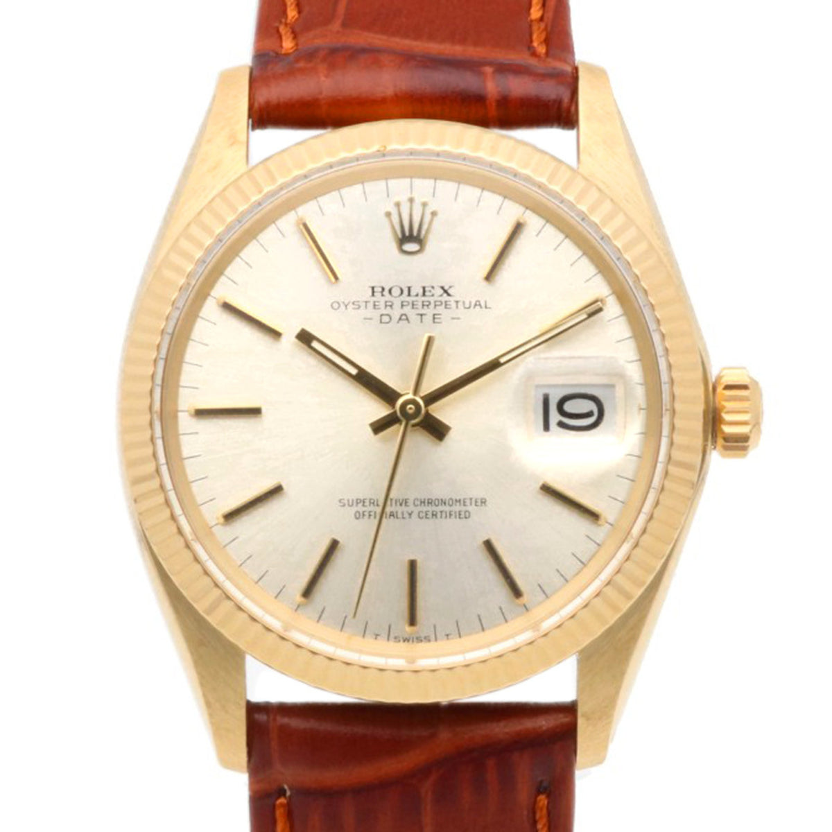 Rolex Date Oyster Perpetual K14 1503/7 Gold Dial 34mm Watch