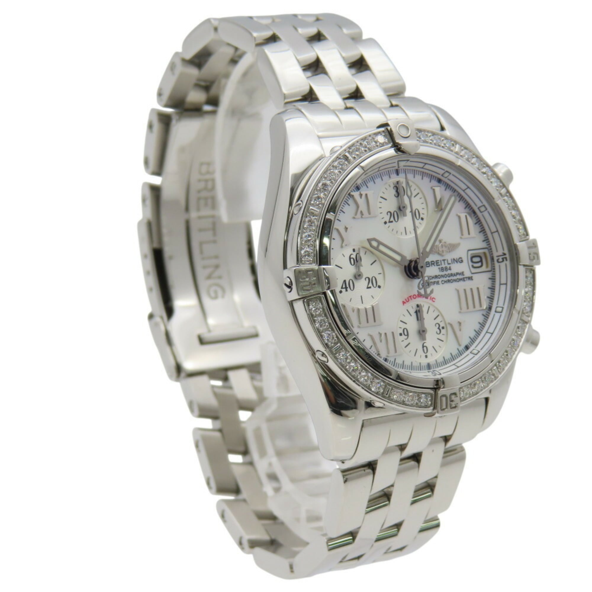 Breitling Chrono Cockpit met diamanten bezel A13358 Automatisch horloge Roestvrij staal/diamant Witte wijzerplaat 0227BREITLING Herenhorloge