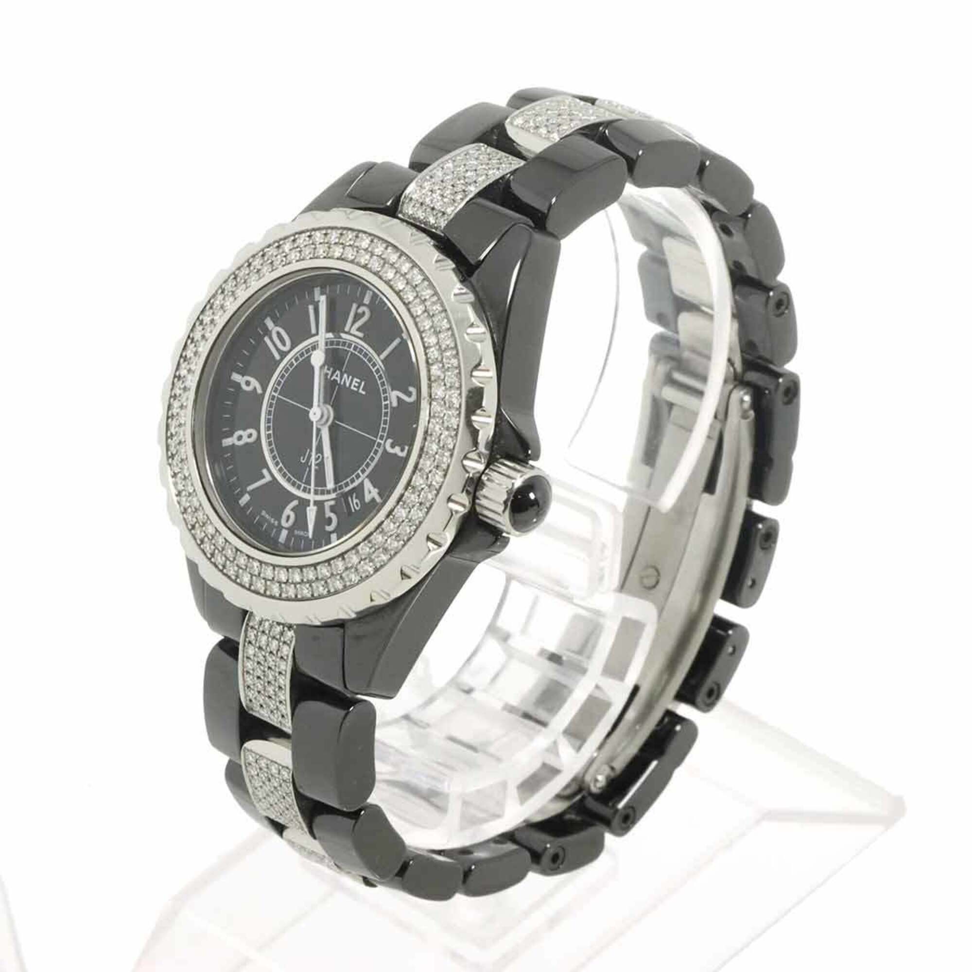 Chanel J12 33mm H1338 Genuine Diamond Ladies' Black Ceramic Date Quartz