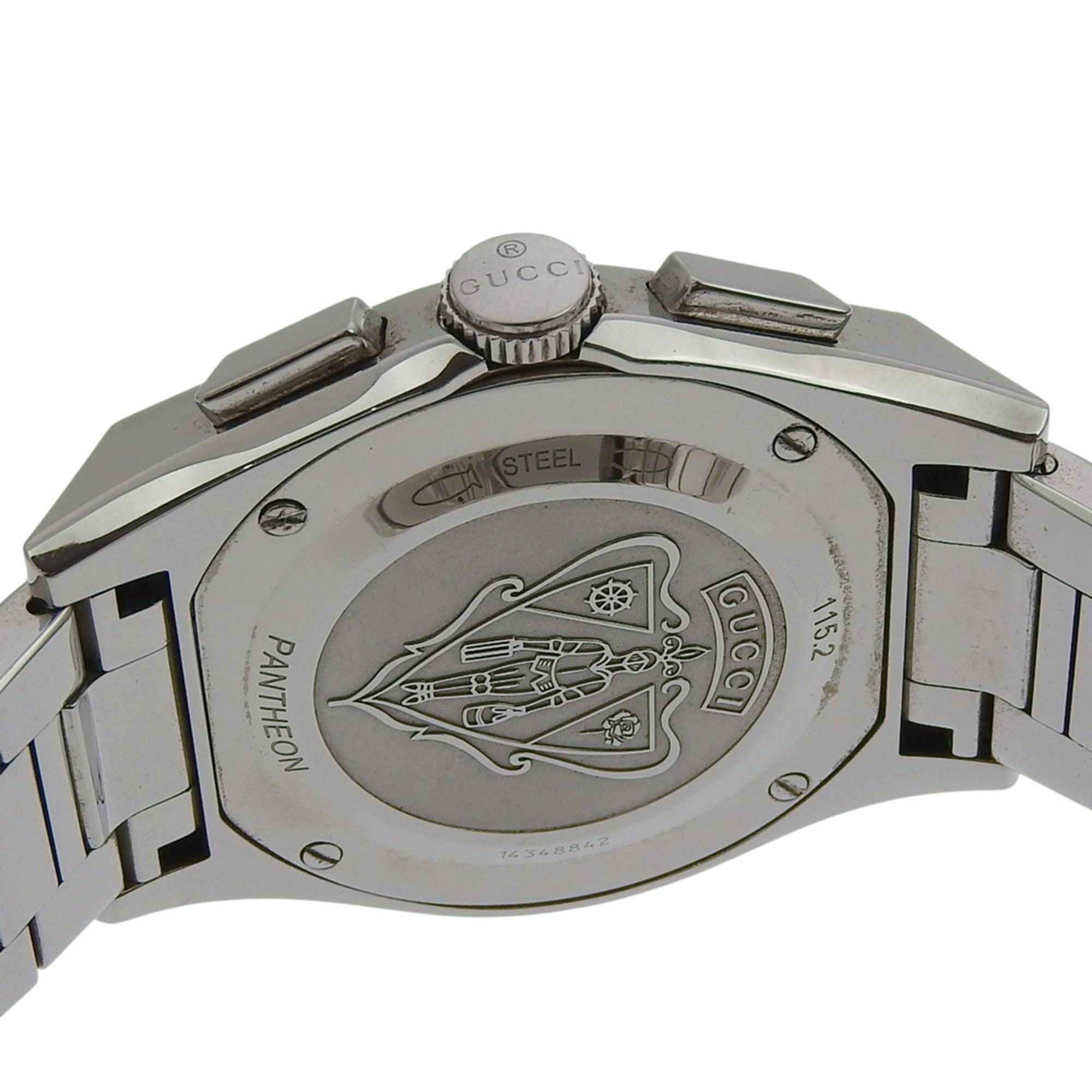 Gucci Pantheon herenhorloge 115.2/YA115235, roestvrijstalen quartz-chronograaf met zwarte wijzerplaat