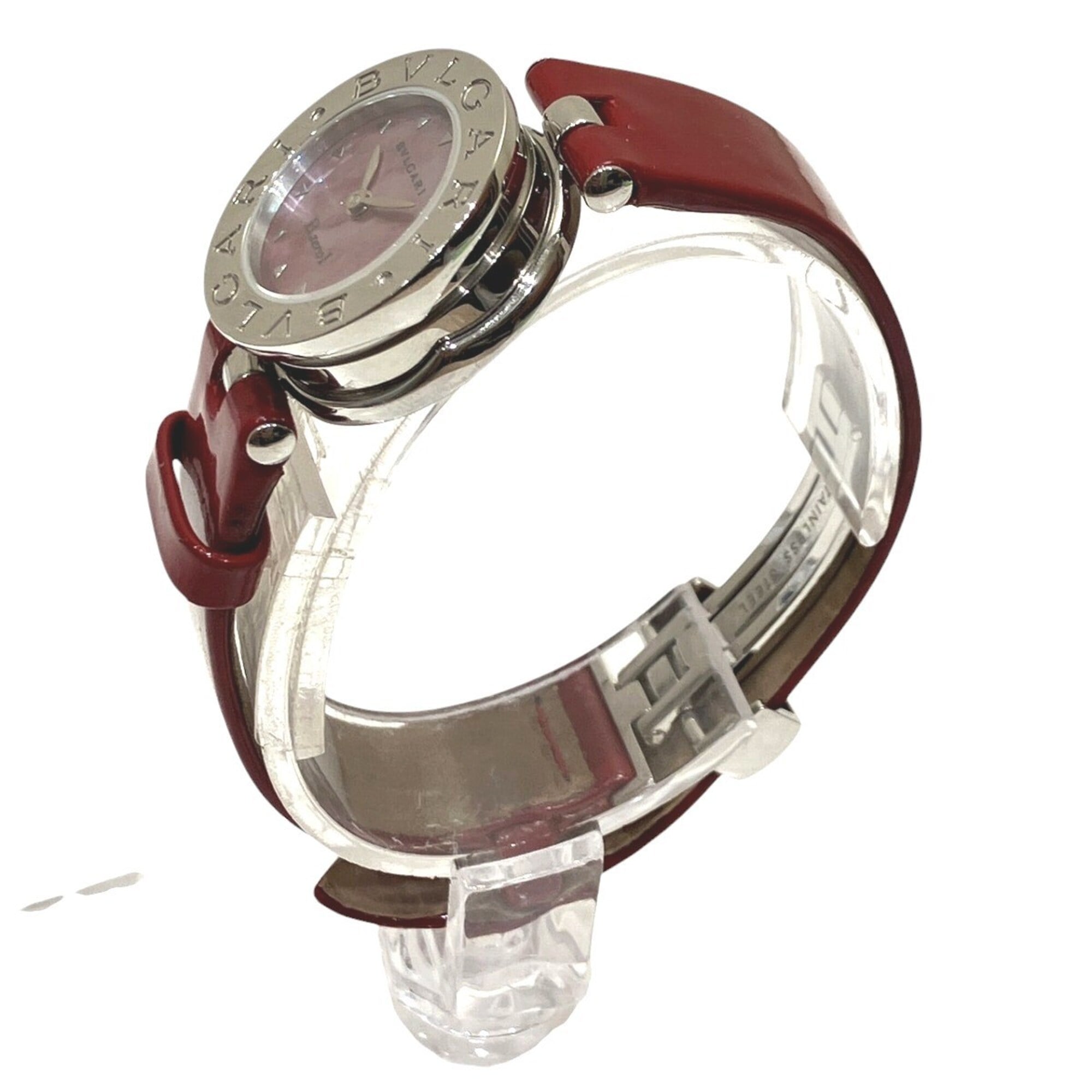 Bulgari Watch, Total Weight 26.8g, Stainless Steel, Genuine Leather Strap, Quartz Movement, Pink Mother-of-Pearl Dial, BZ22S