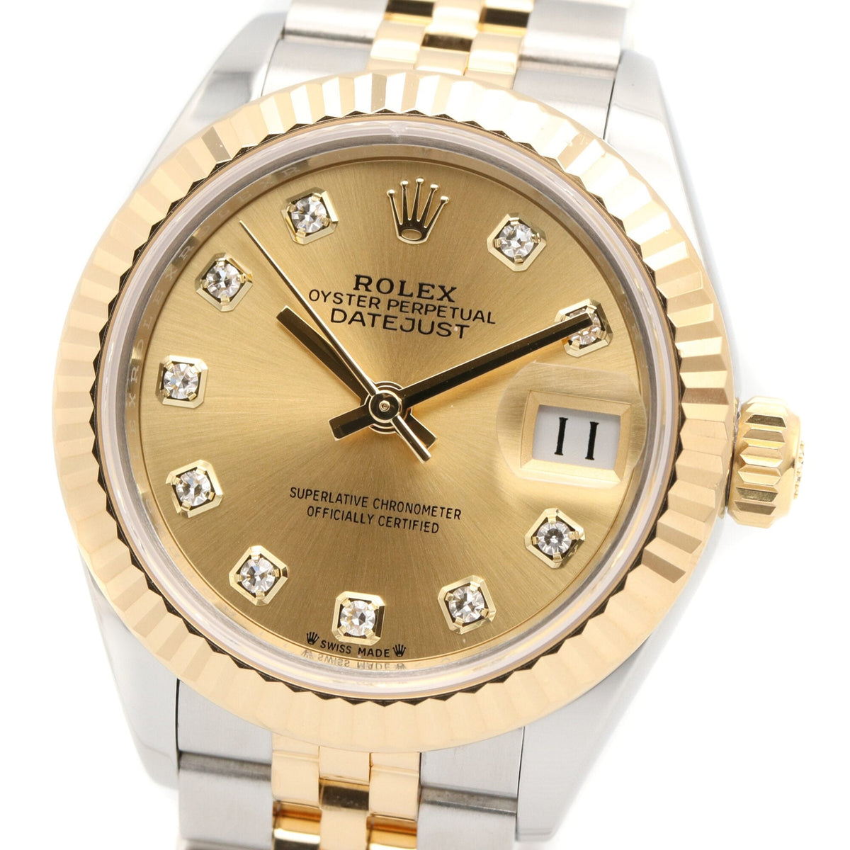 Rolex Datejust 10P Diamond 279173G Champagne, Gold Dial 28mm Watch