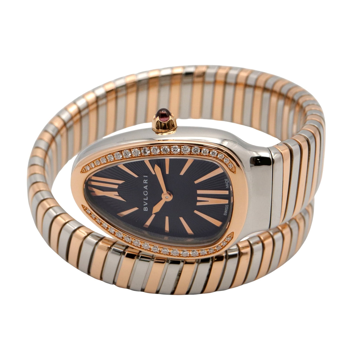 Bvlgari Bulgari BVLGARI Serpenti Tubogas met diamanten rand, 18-karaats roségoud (SP35SPG, zwarte wijzerplaat, 23 mm)