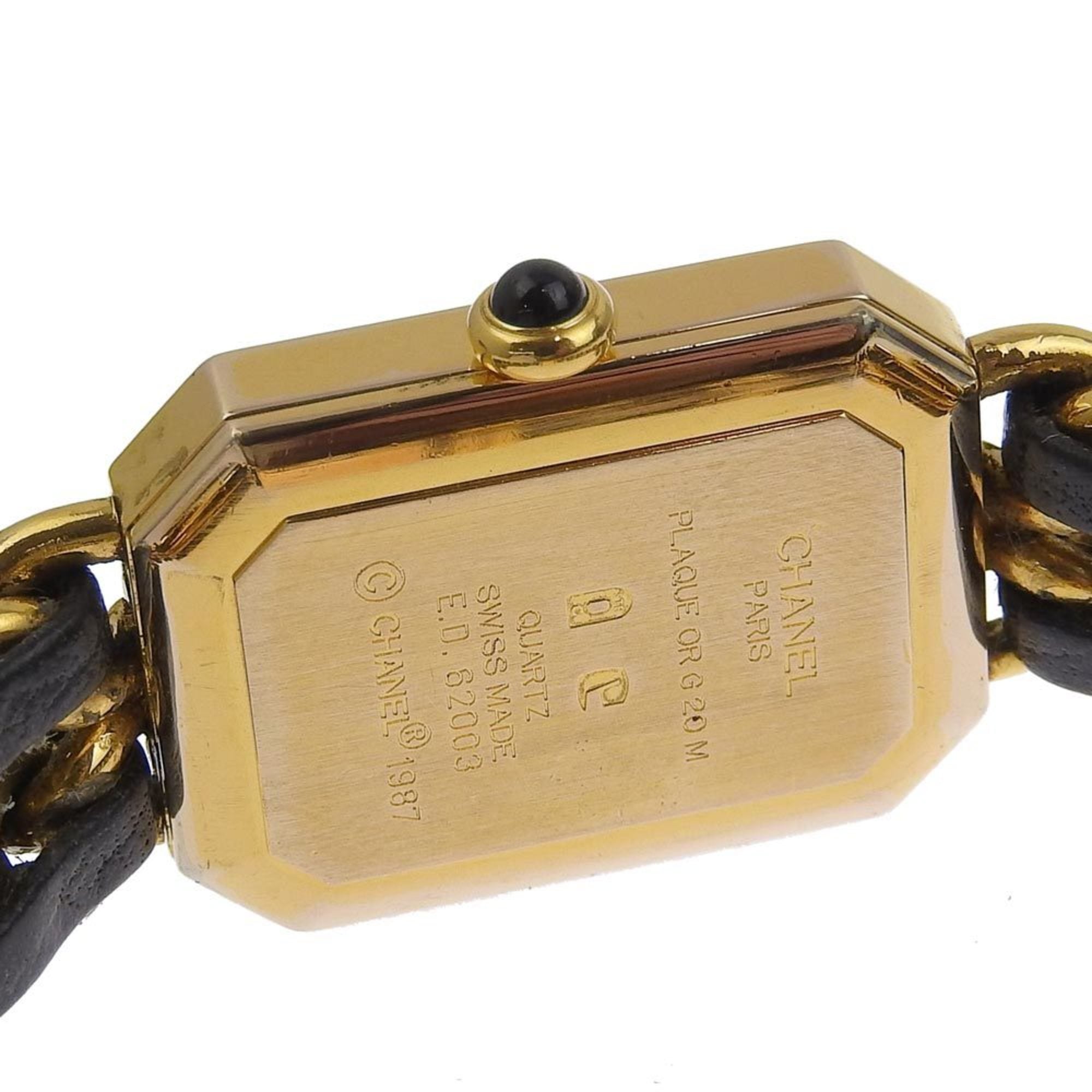 CHANEL Premiere L Uhr H0001 vergoldet x Leder, Swiss MadeSchwarz Quarz analoges Zifferblatt, Damenuhr