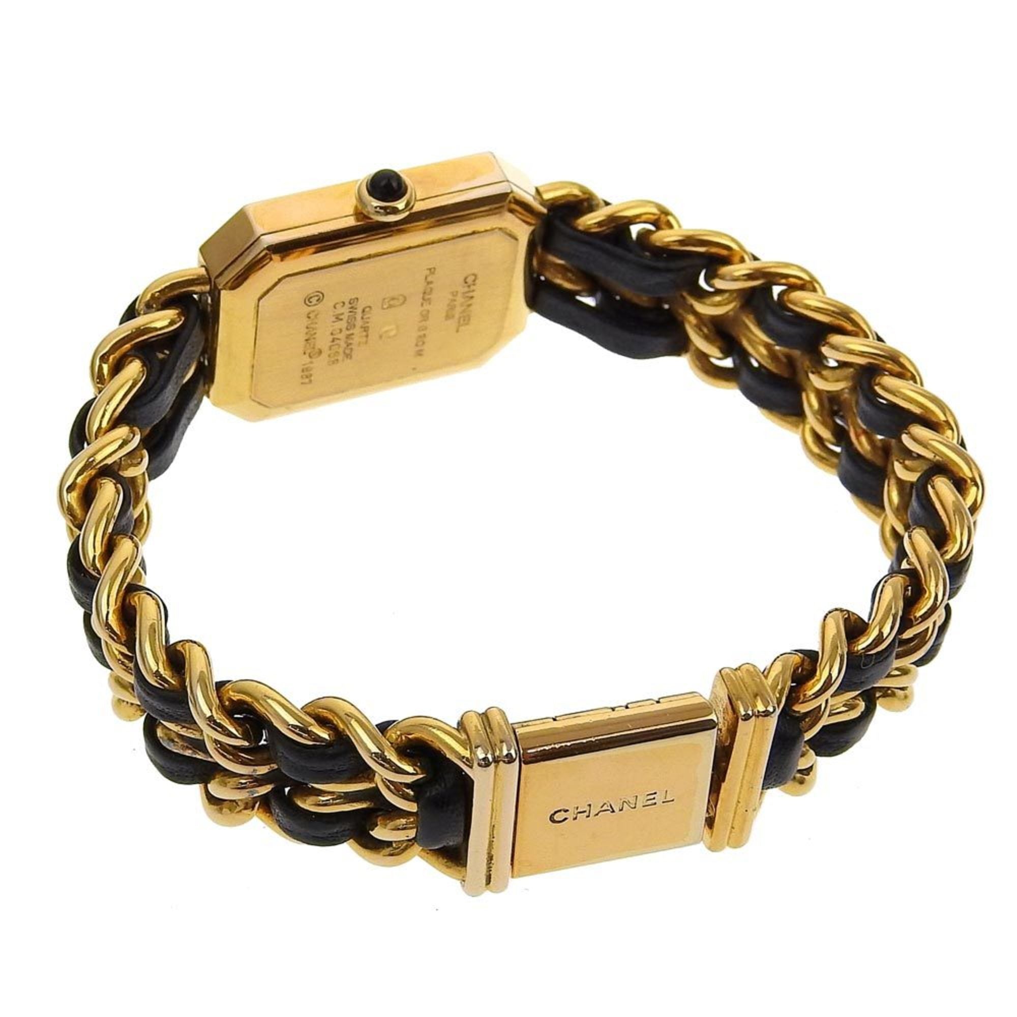 CHANEL Premiere L Uhr, Vergoldet x Leder, Quarz, analoge Anzeige, Schwarz Zifferblatt, L, Damenuhr