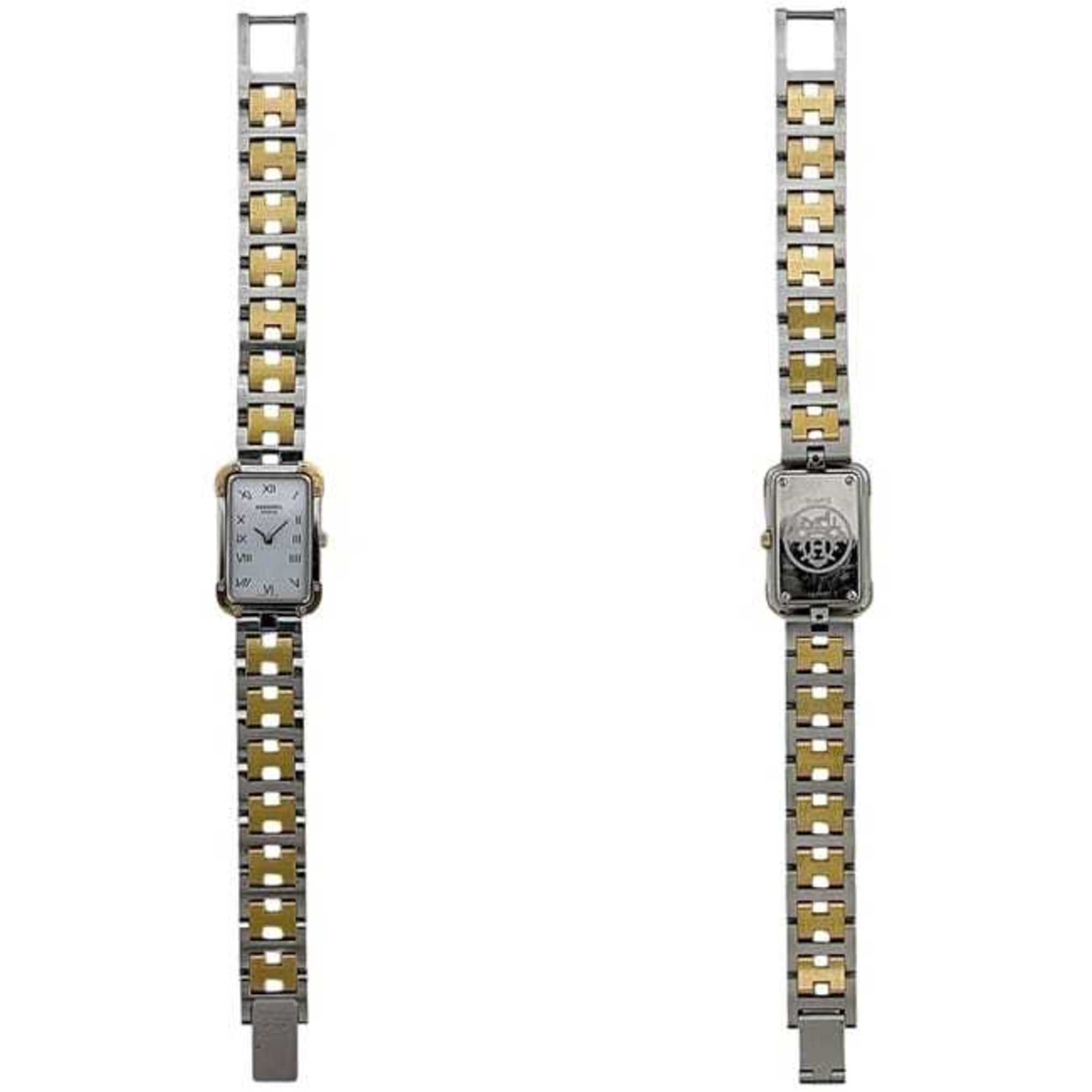 Montre Hermès, modèle Croisière, Blanc, Argent, Or, référence CR1.240, à piles, en acier inoxydable, mouvement Quartz.