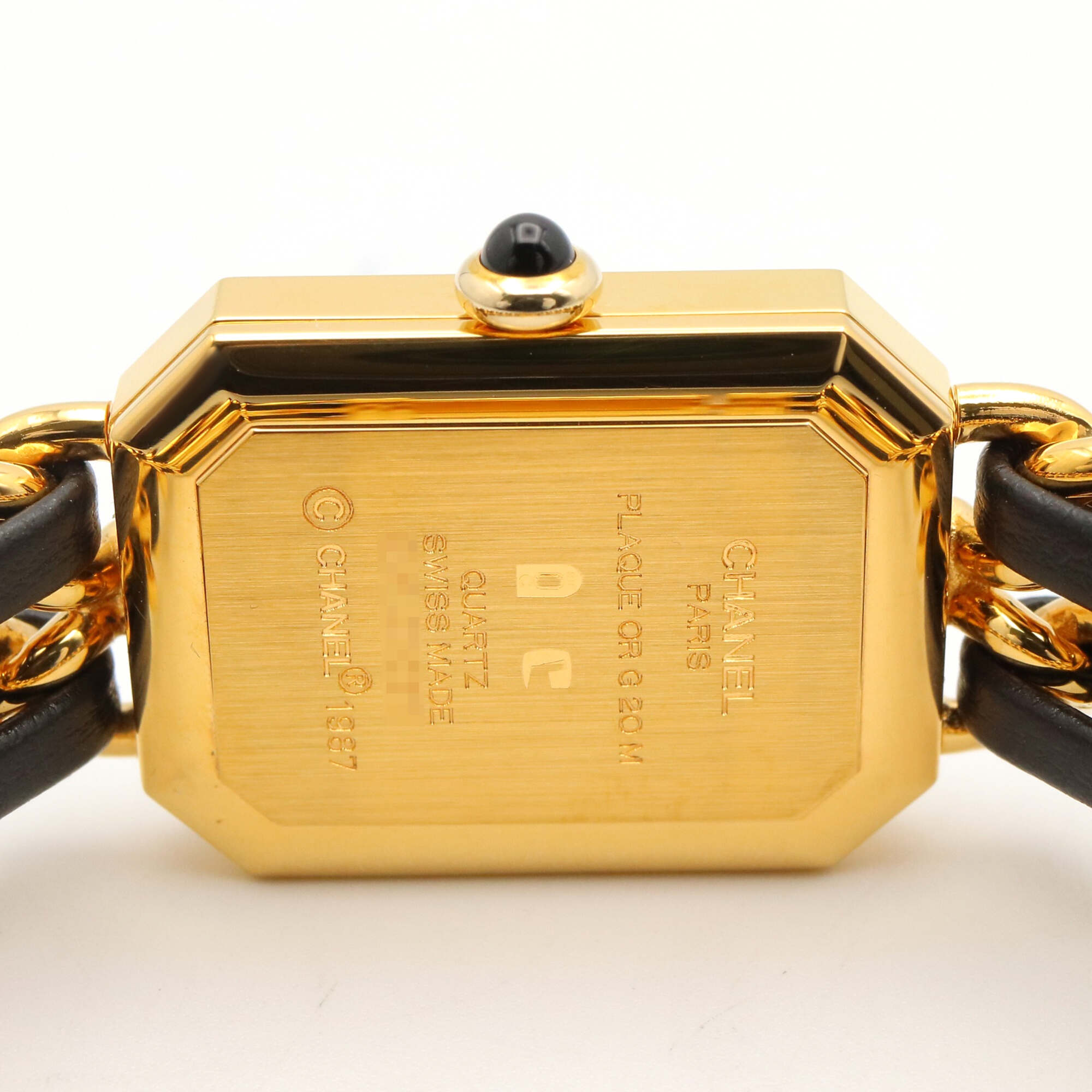 Montre Chanel CHANEL Première M, cuir plaqué or, pour femme, Noir, H0001