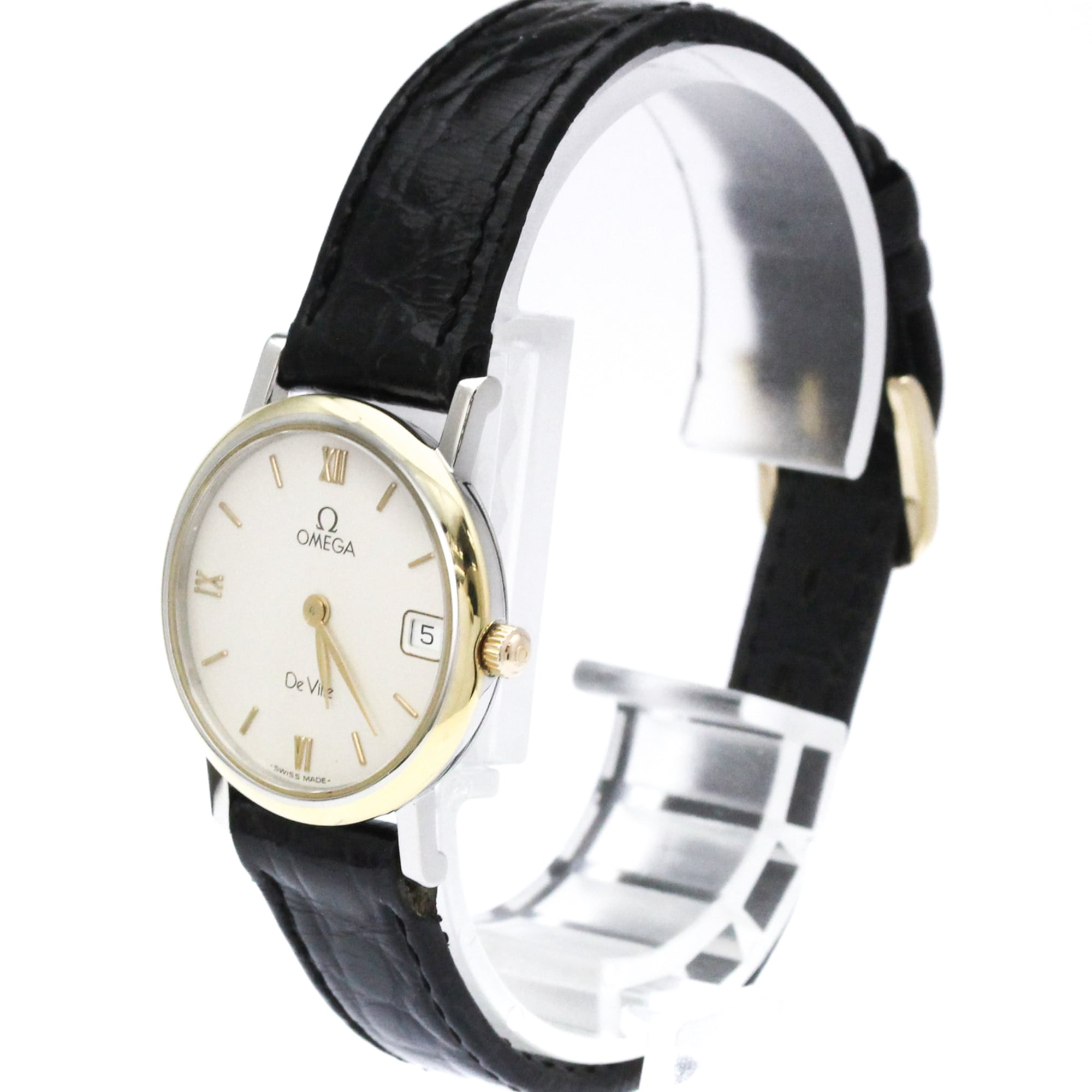 OMEGA De Ville Gold Plated Steel Quartz Ladies Watch 596.2579 Polished
