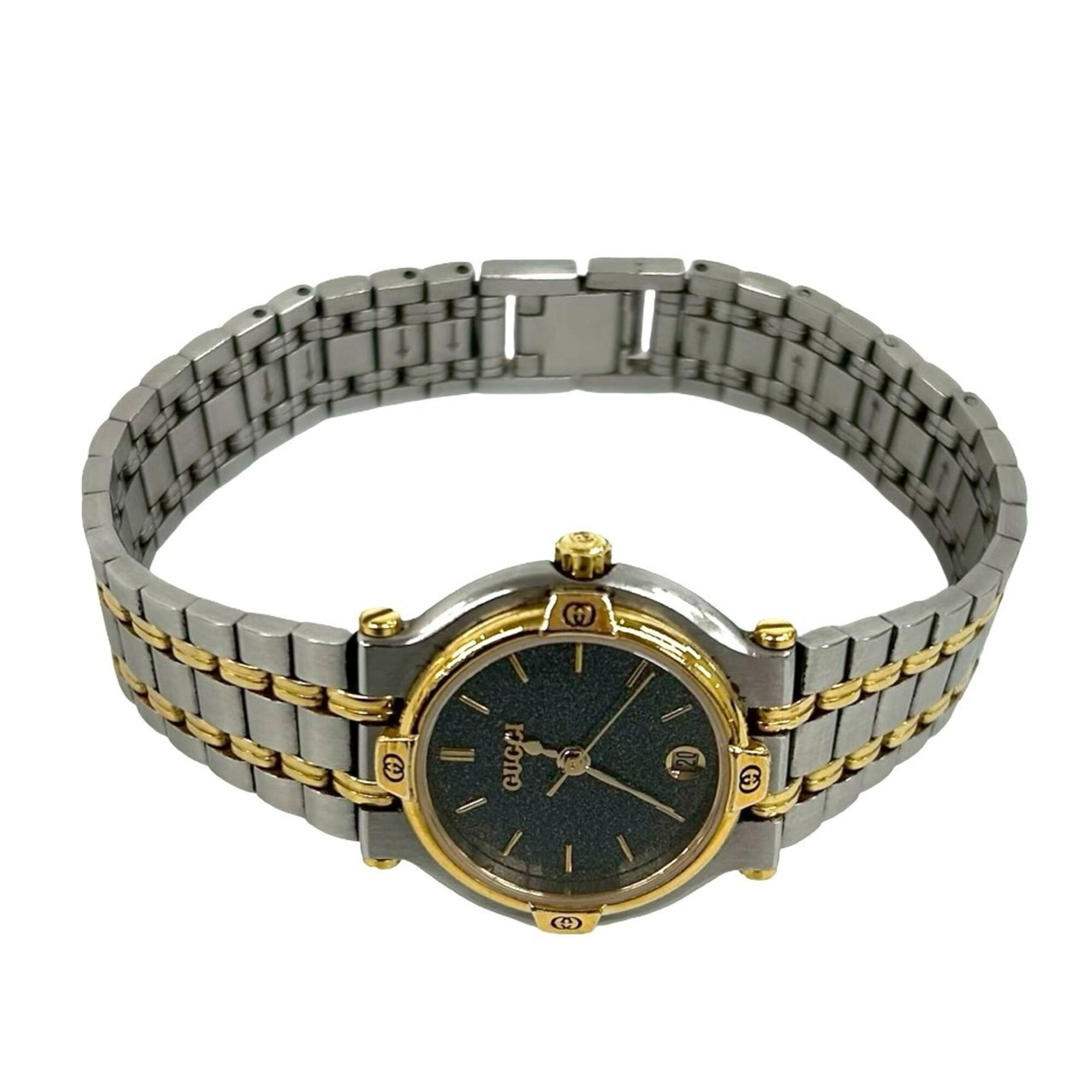 GUCCI 9000L Logo Engraved Stainless Steel Quartz Wrist Silver 26018