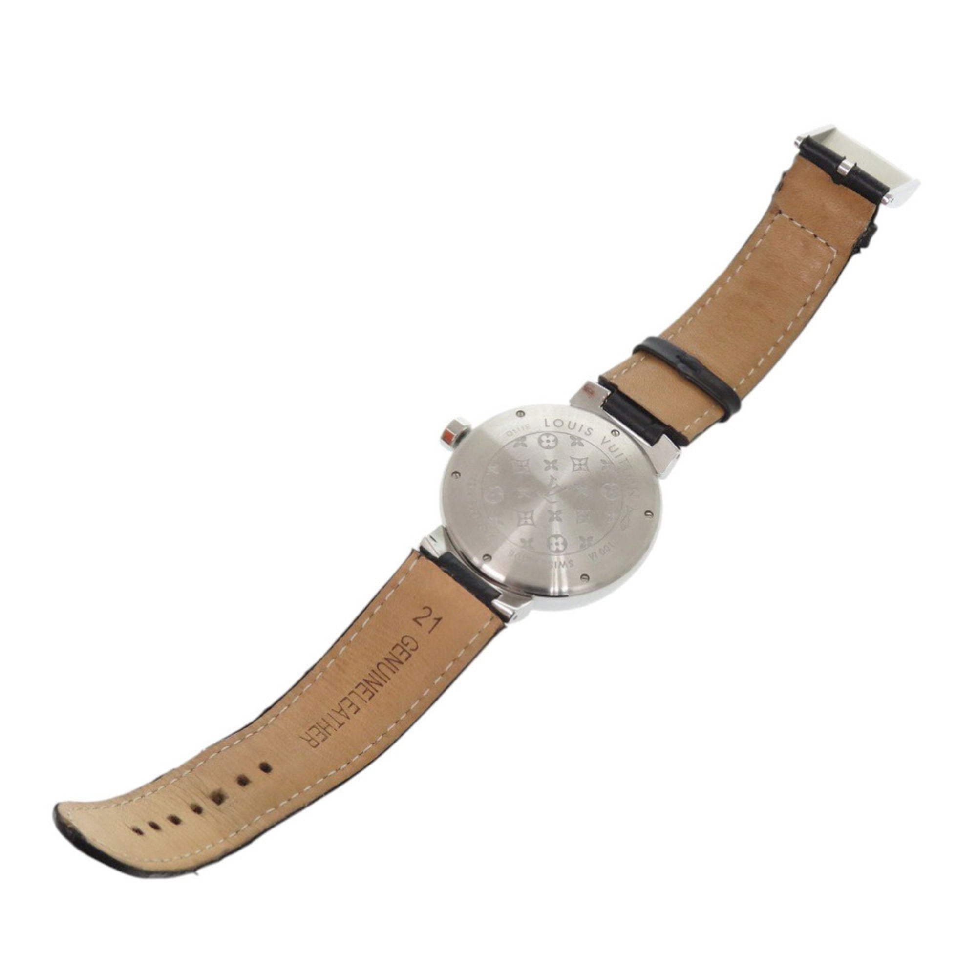 Louis Vuitton Tambour Q111E roestvrijstalen lederen zilverkleurig quartzhorloge 1507 LOUIS VUITTON