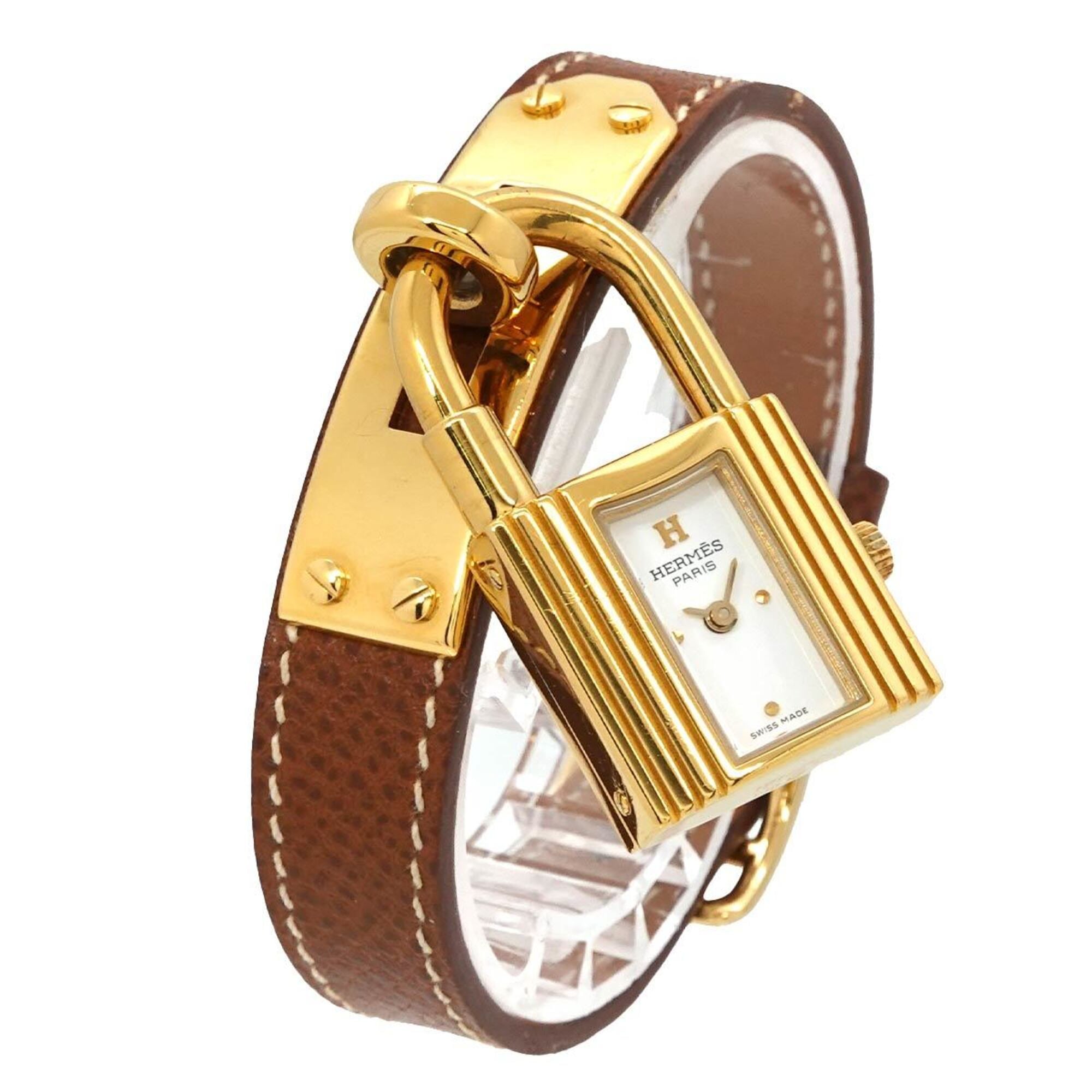 Hermes Kelly Watch, Women's White and Brown Quartz Watch with Padlock